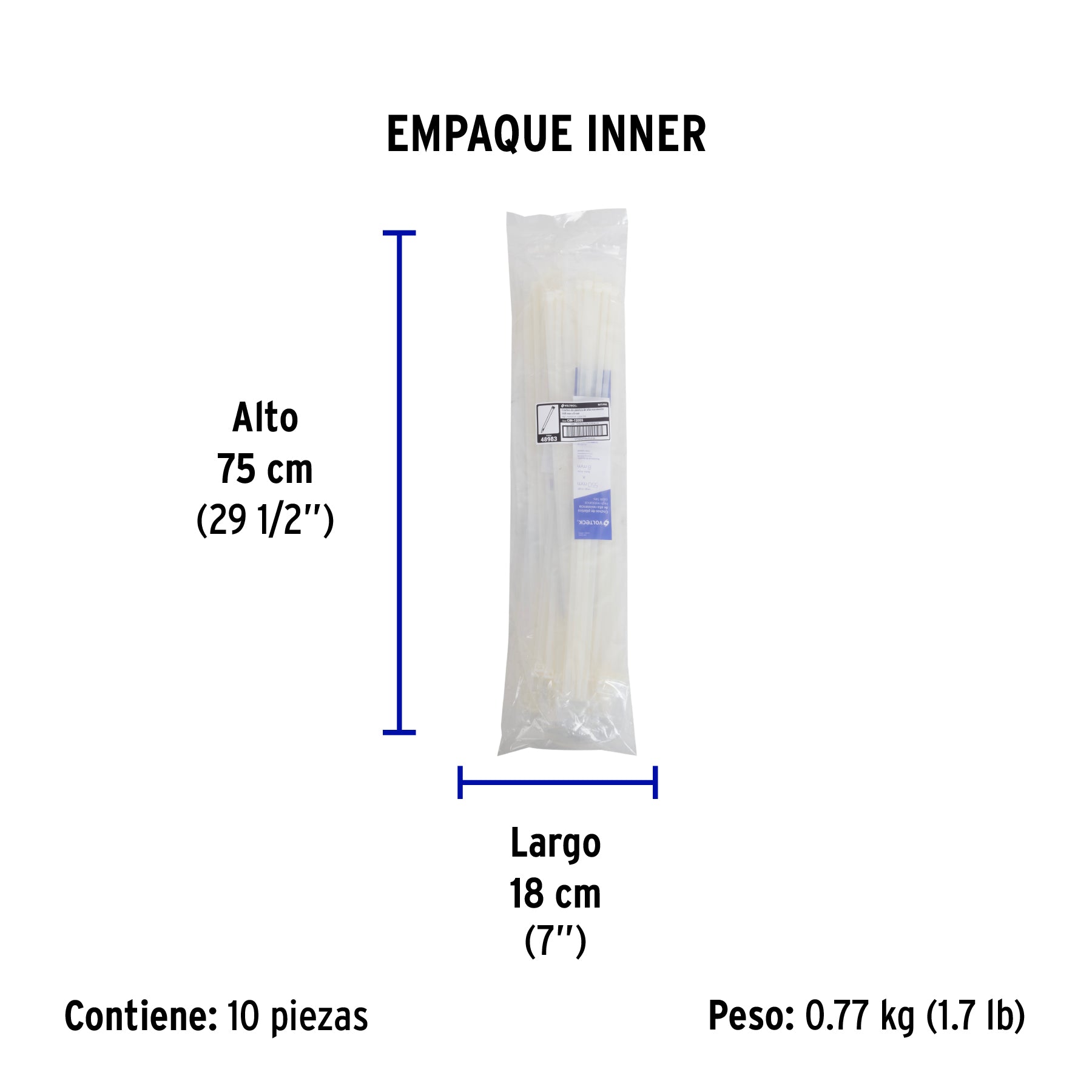 Cincho plástico, 120 lb, 55 cm, bolsa con 10 piezas