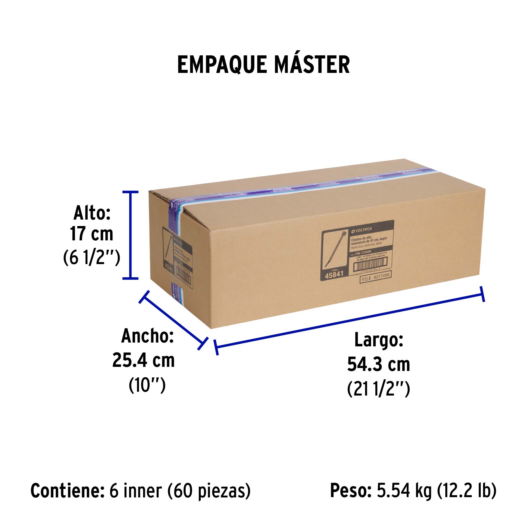 Bolsa con 10 cinchos plásticos 175 lb, 450 x 9 mm, negros