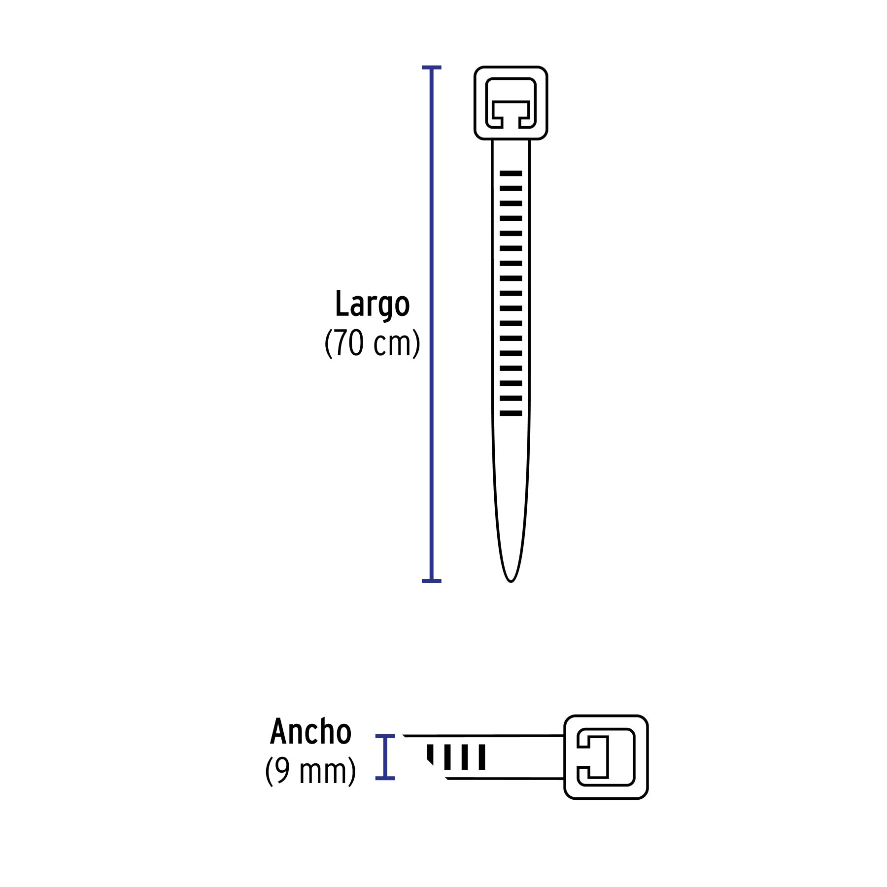 Cincho plástico, 175 lb, 70 cm, bolsa con 10 piezas