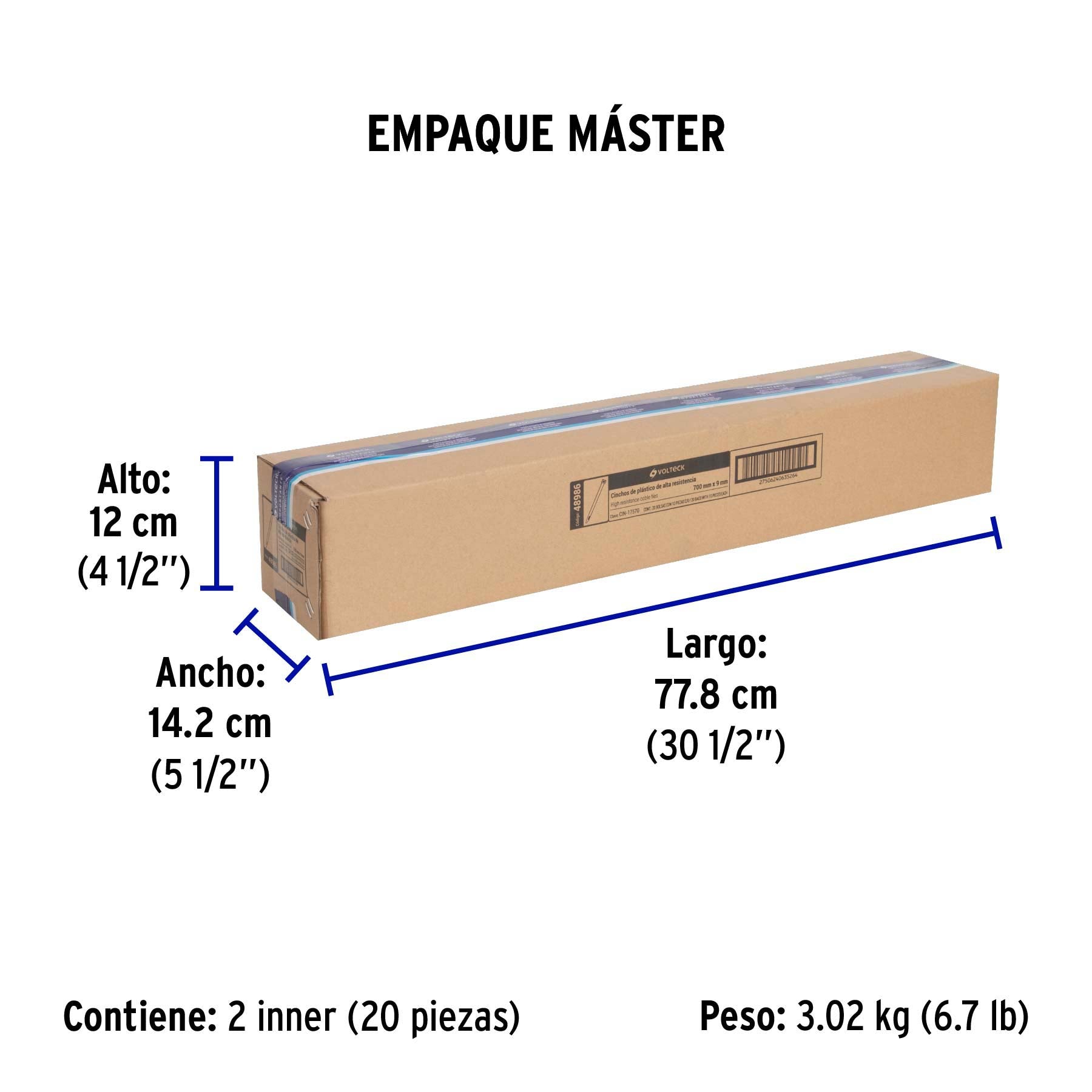 Cincho plástico, 175 lb, 70 cm, bolsa con 10 piezas