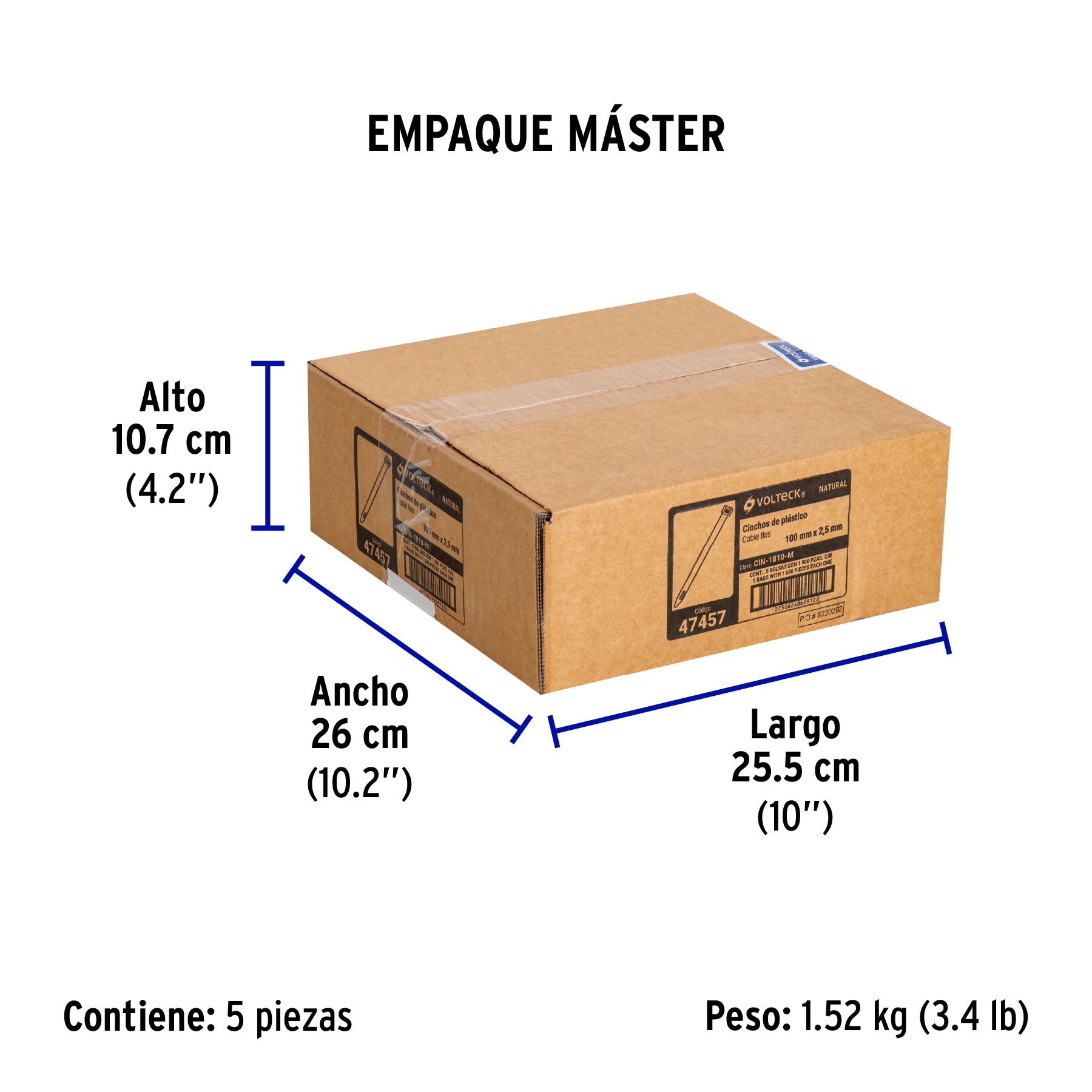Cincho plástico, 18 lb, 10 cm, bolsa con 1000 pzas