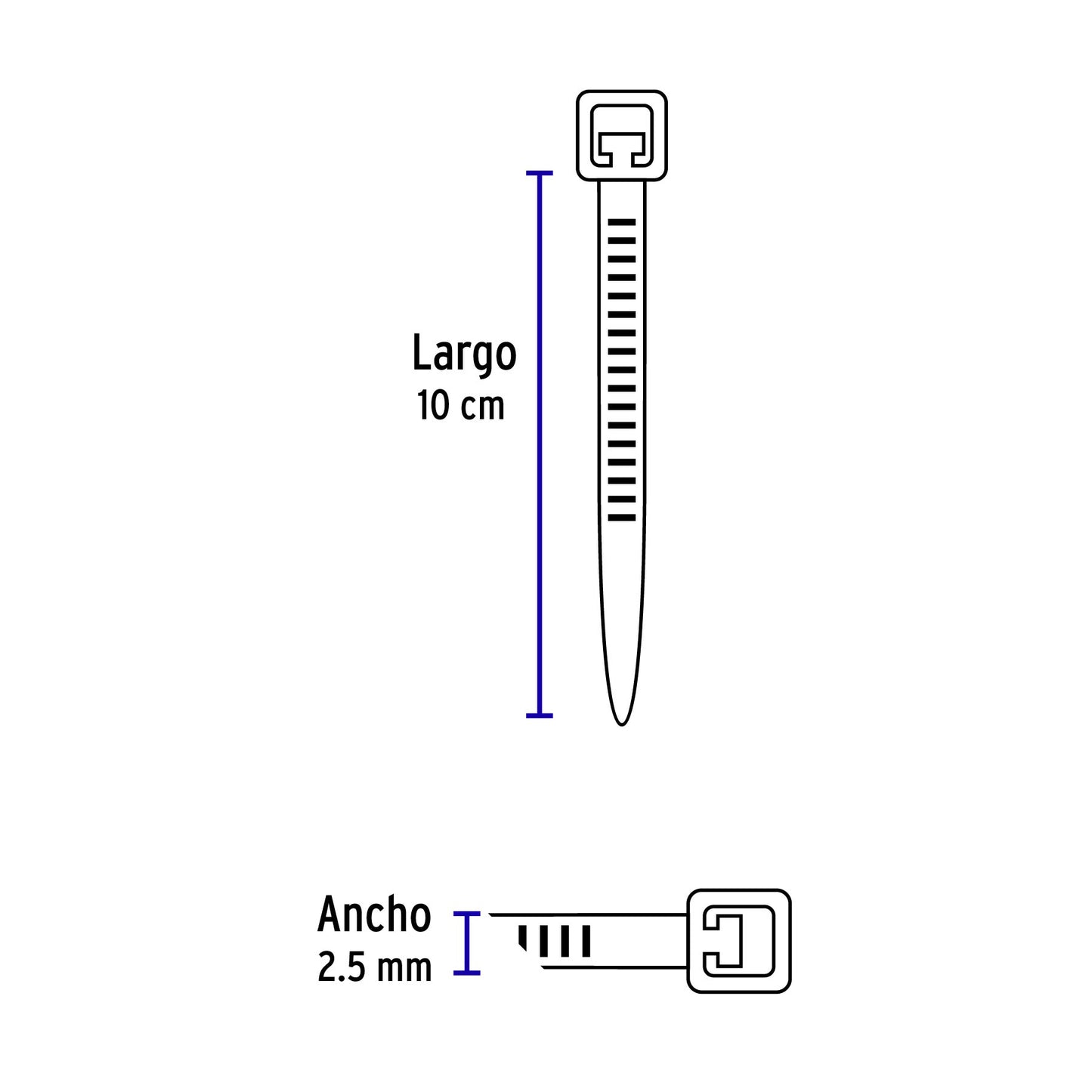 Cincho plástico, 18 lb, 10 cm, negro, bolsa con 1000 pzas