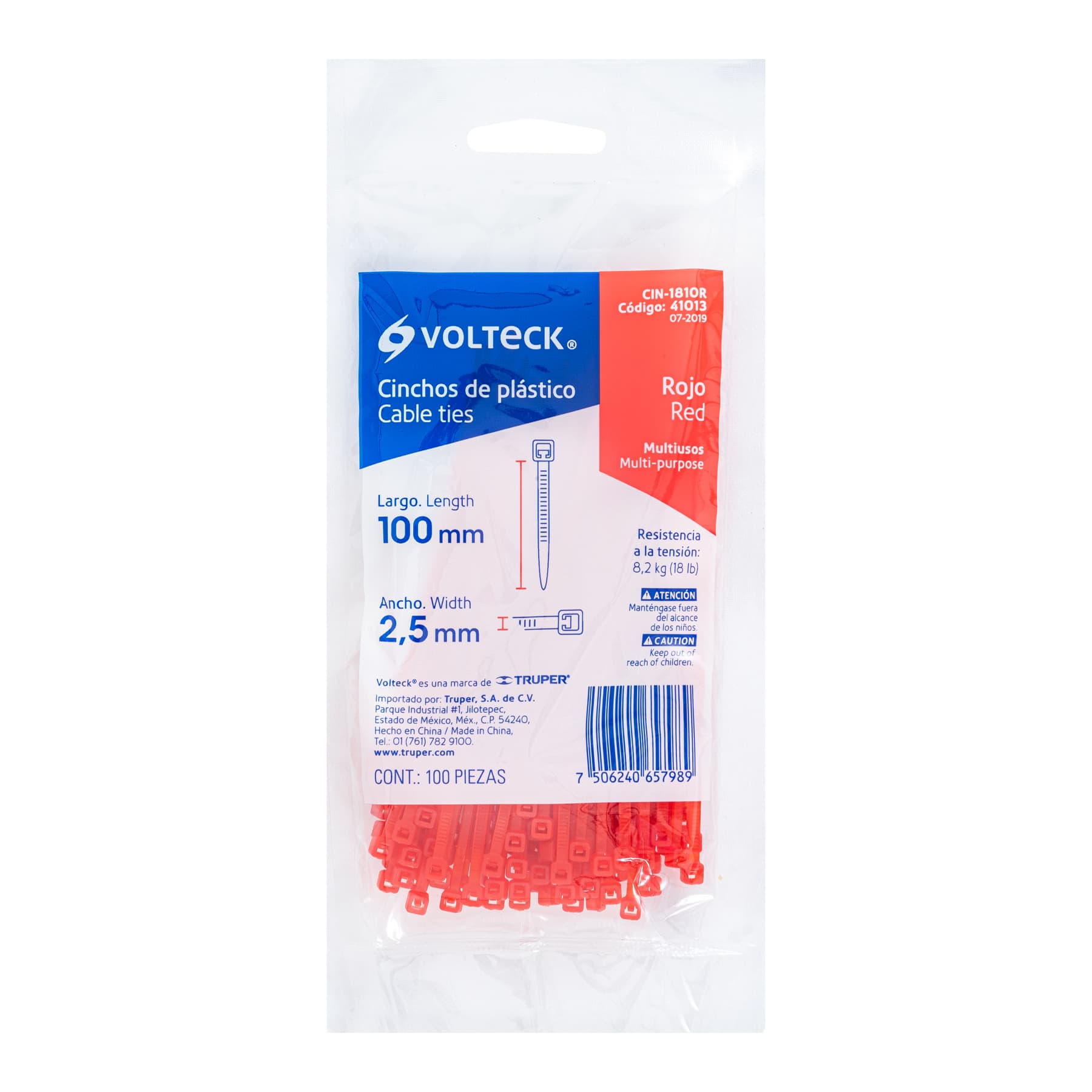 Cincho plástico rojo 18 lb, 10 cm bolsa con 100 piezas