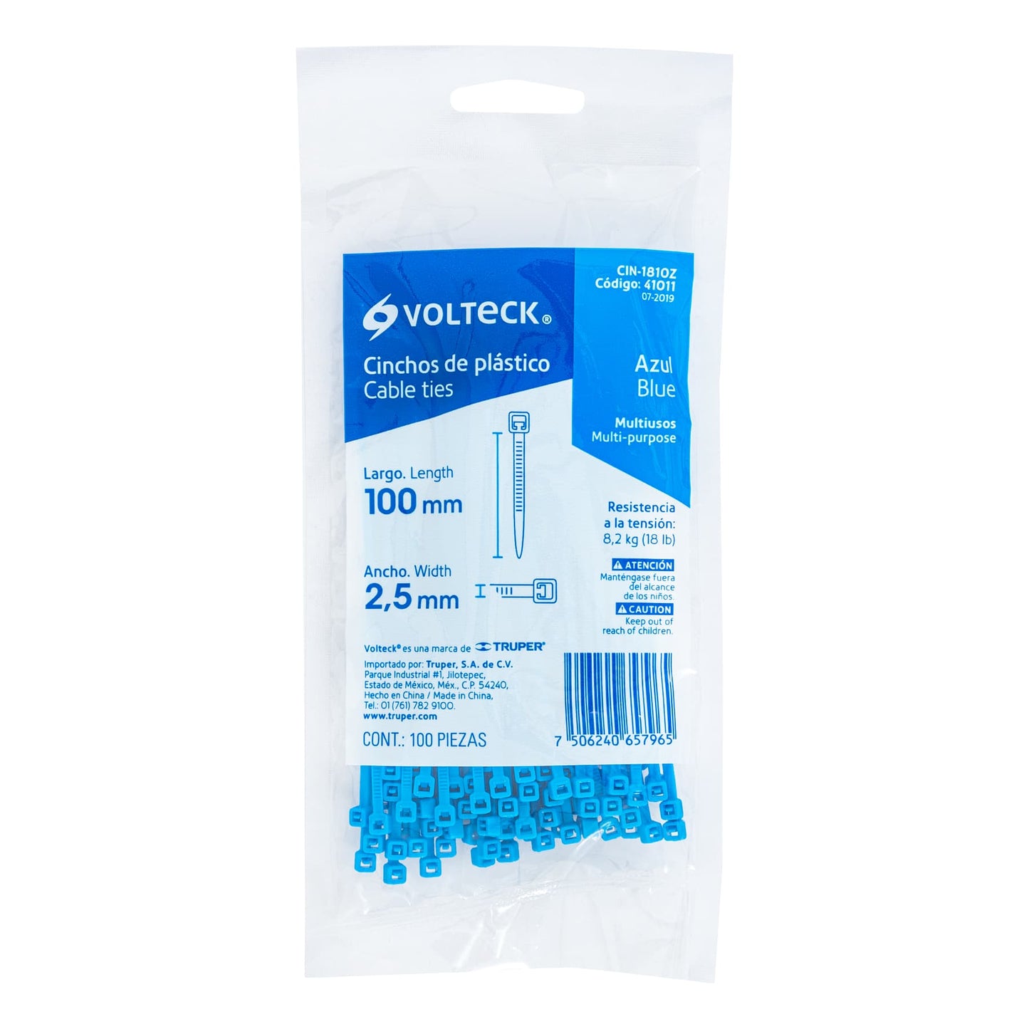 Cincho plástico azul 18 lb, 10 cm bolsa con 100 piezas
