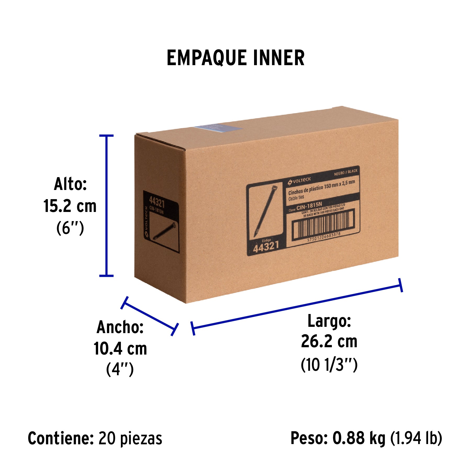 Cincho plástico, 18 lb, 15 cm, negro, bolsa con 100 pzas