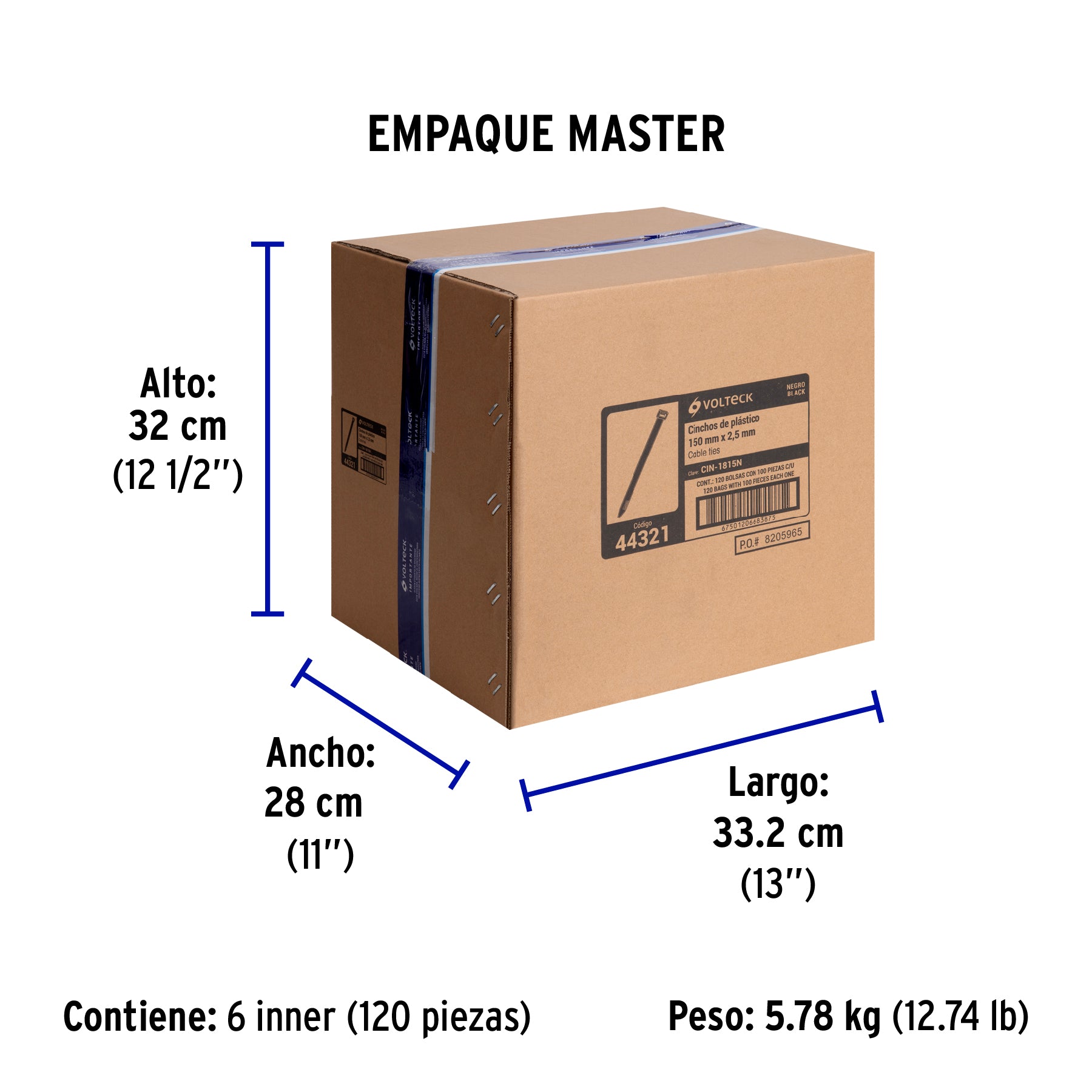 Cincho plástico, 18 lb, 15 cm, negro, bolsa con 100 pzas