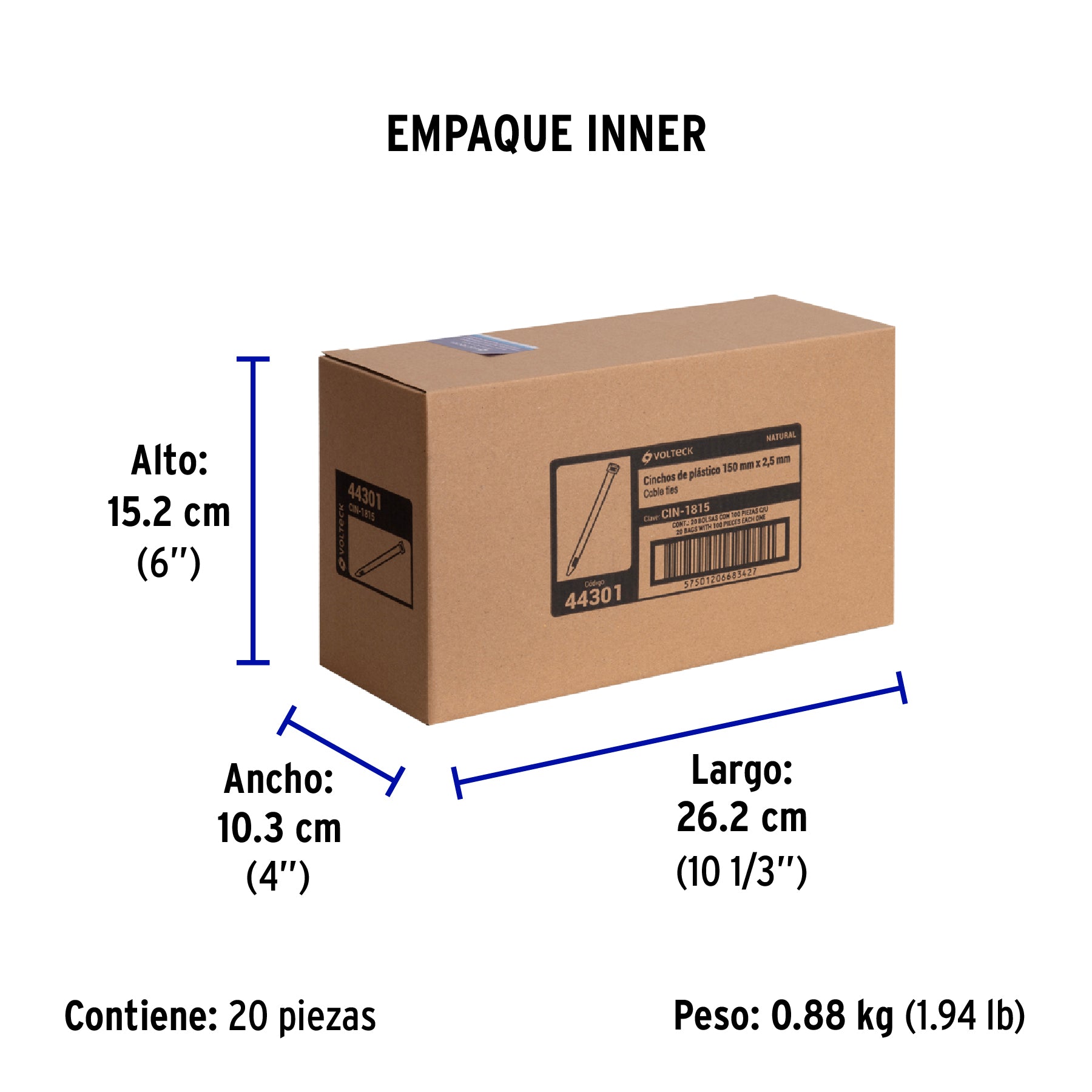 Cincho plástico, 18 lb, 15 cm, bolsa con 100 pzas