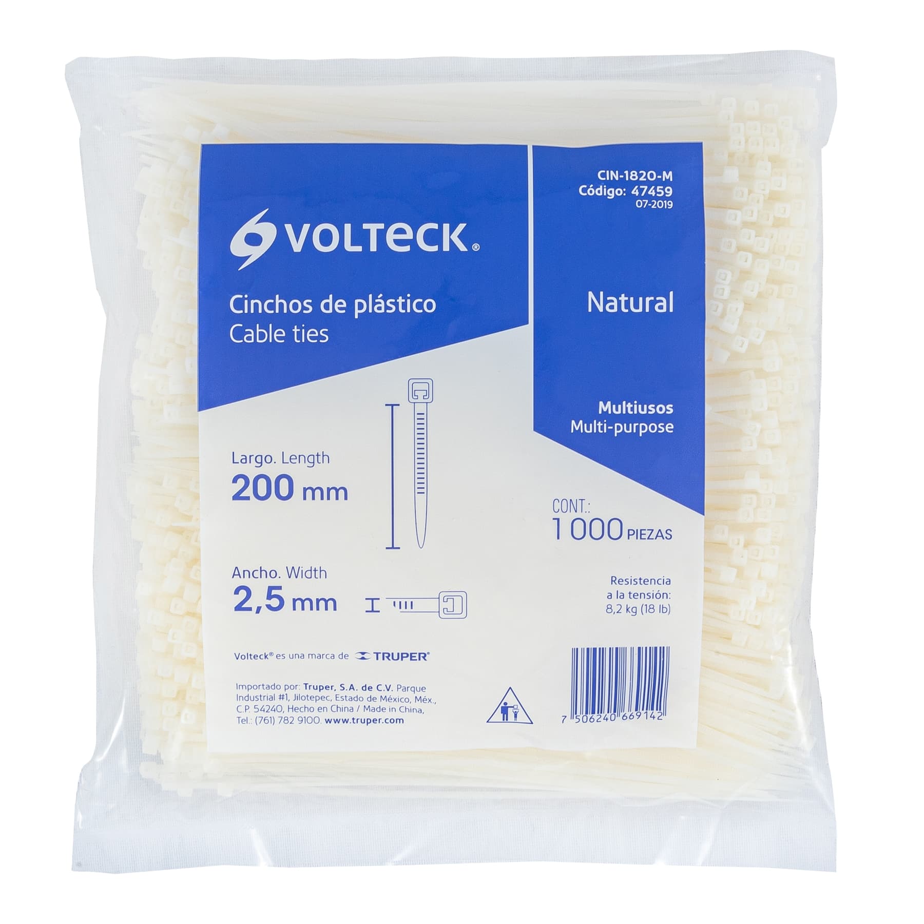 Cincho plástico, 18 lb, 20 cm, bolsa con 1000 pzas