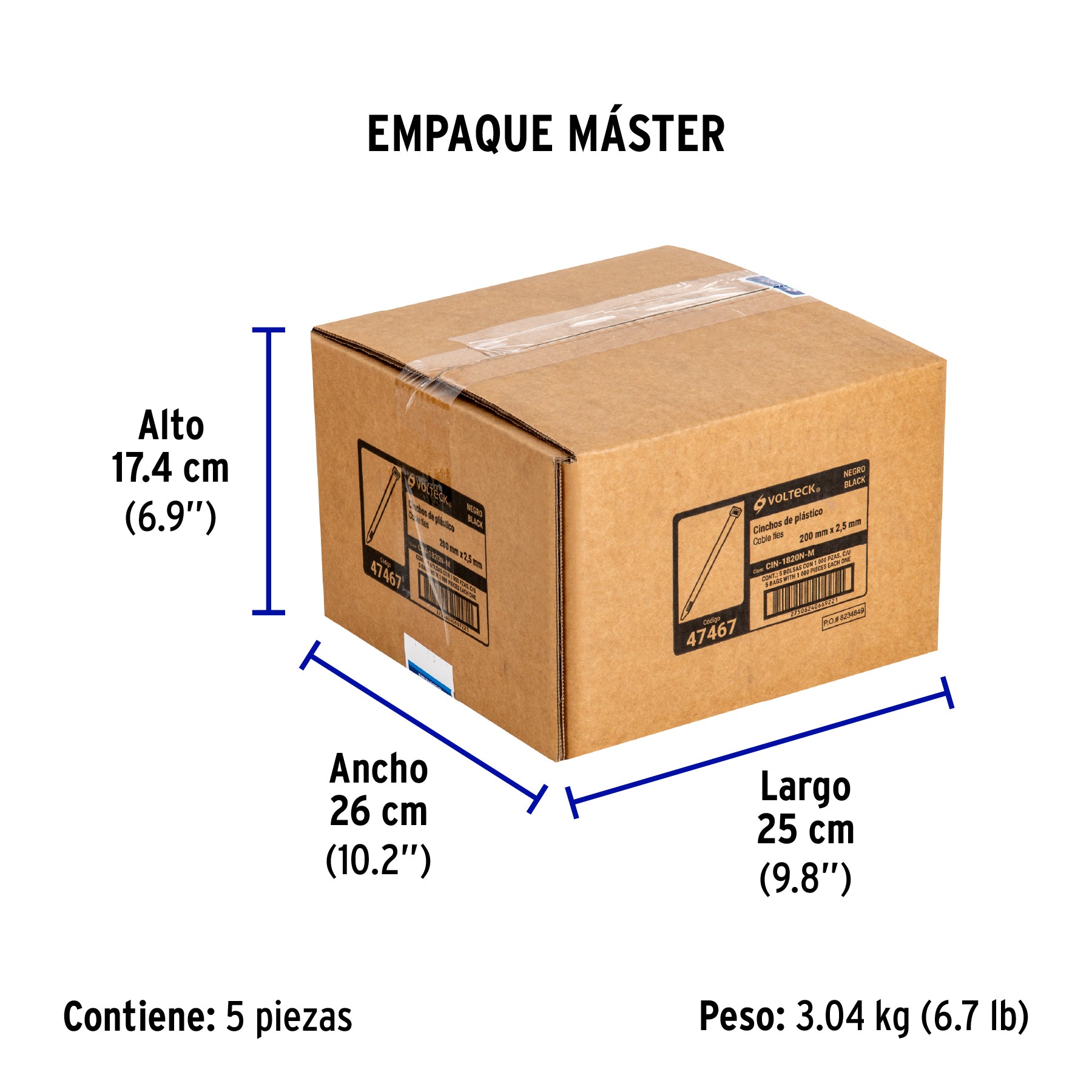 Cincho plástico, 18 lb, 20 cm, negro, bolsa con 1000 pzas