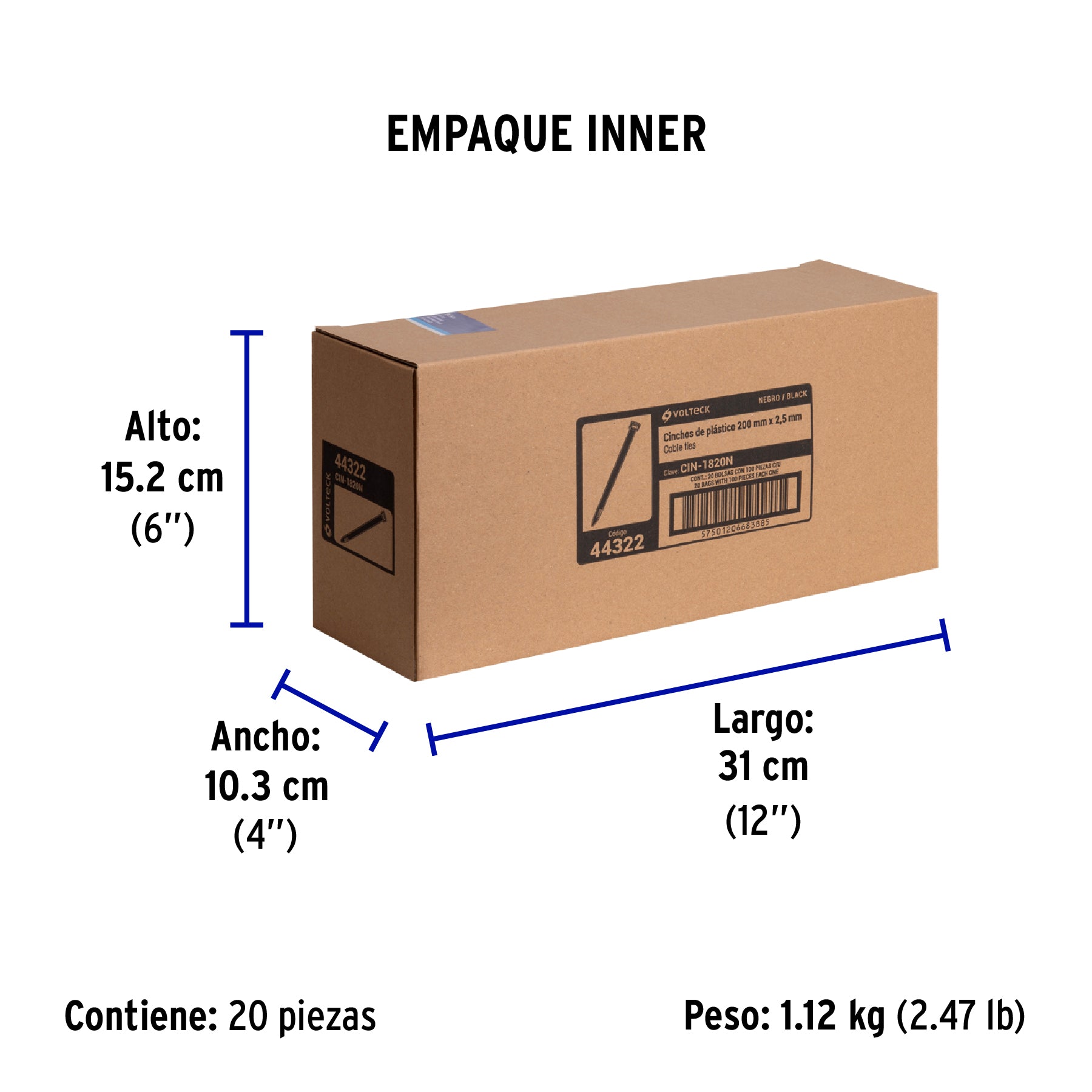 Cincho plástico, 18 lb, 20 cm, negro, bolsa con 100 pzas