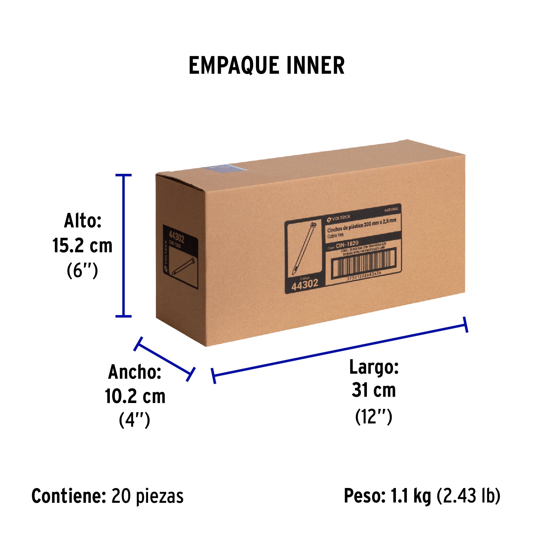 Cincho plástico, 18 lb, 20 cm, bolsa con 100 pzas