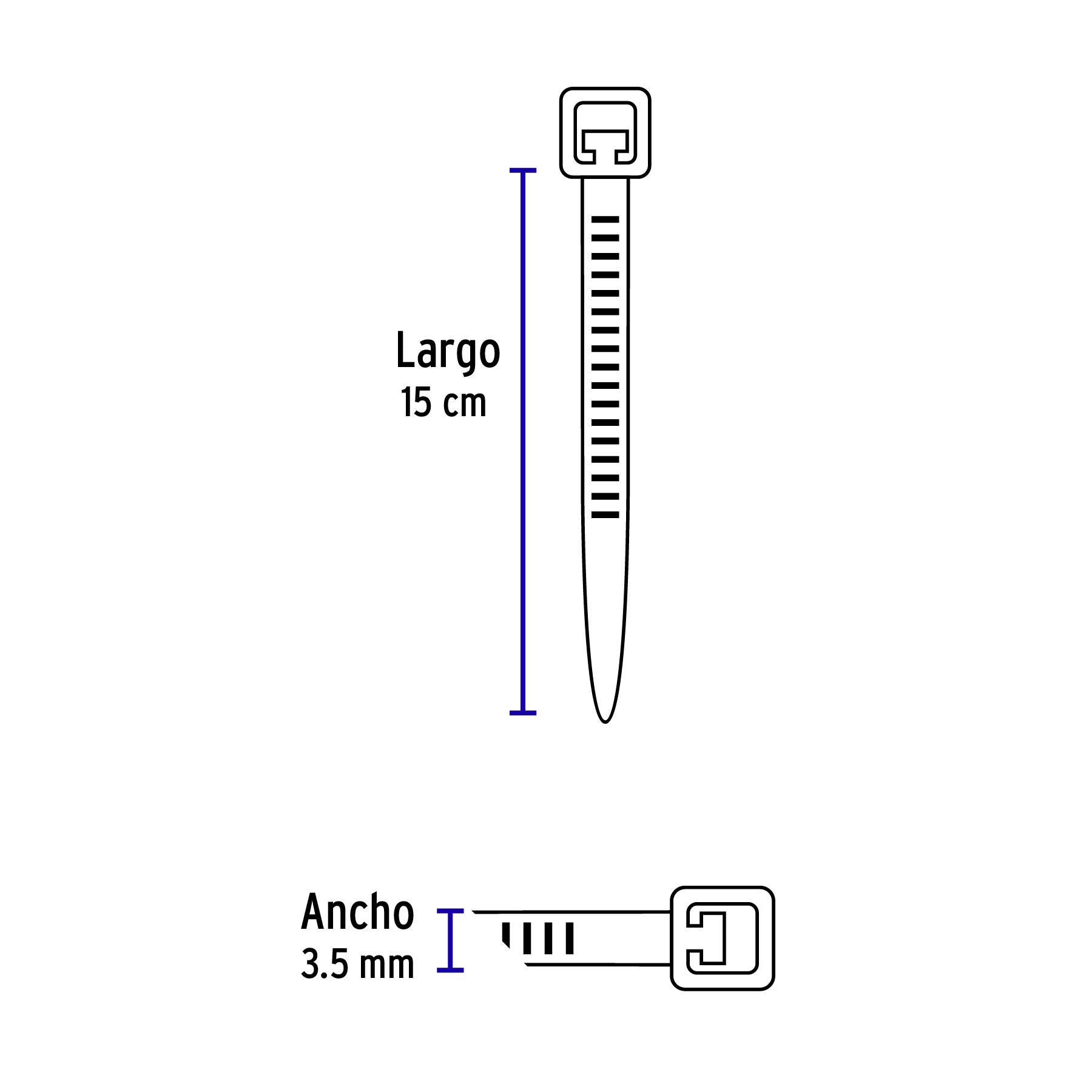 Cincho plástico, 40 lb, 15 cm, bolsa con 1000 pzas