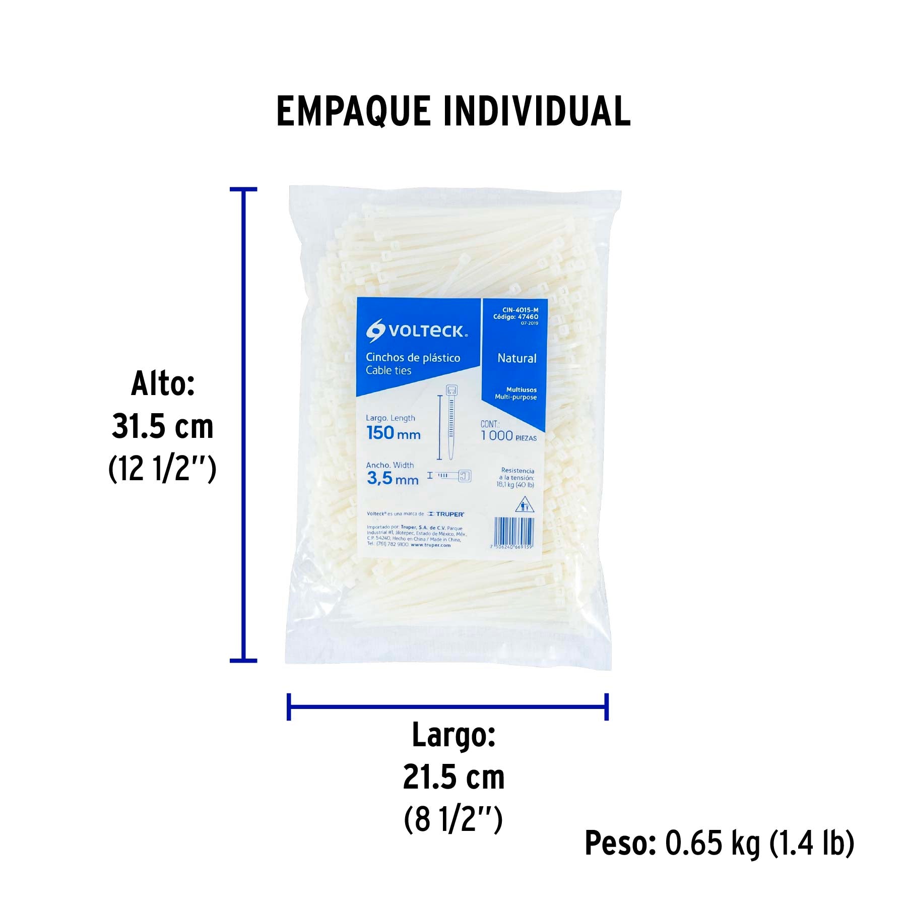 Cincho plástico, 40 lb, 15 cm, bolsa con 1000 pzas