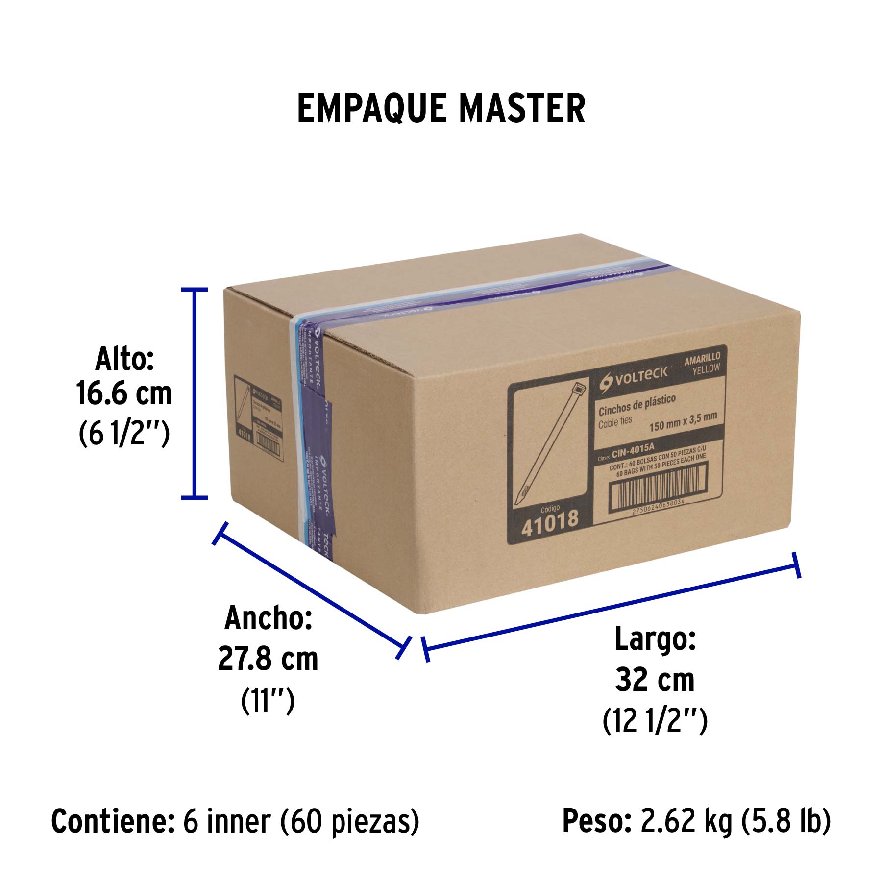 Cincho plástico amarillo 40 lb, 15 cm bolsa con 50 piezas