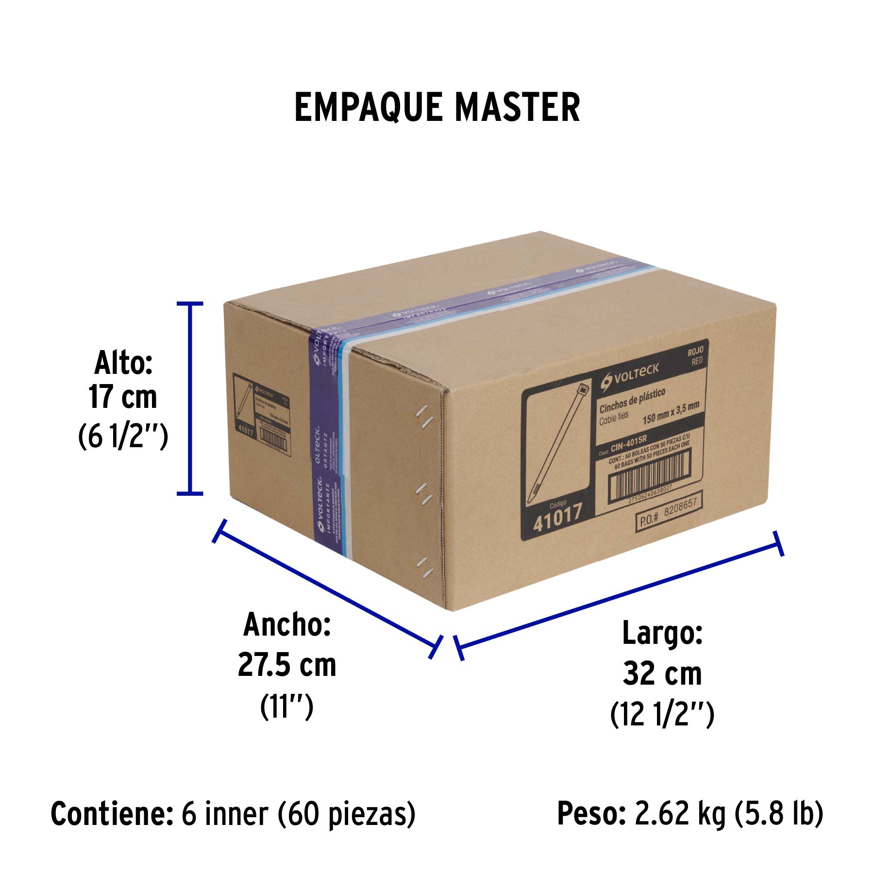 Cincho plástico rojo 40 lb, 15 cm bolsa con 50 piezas