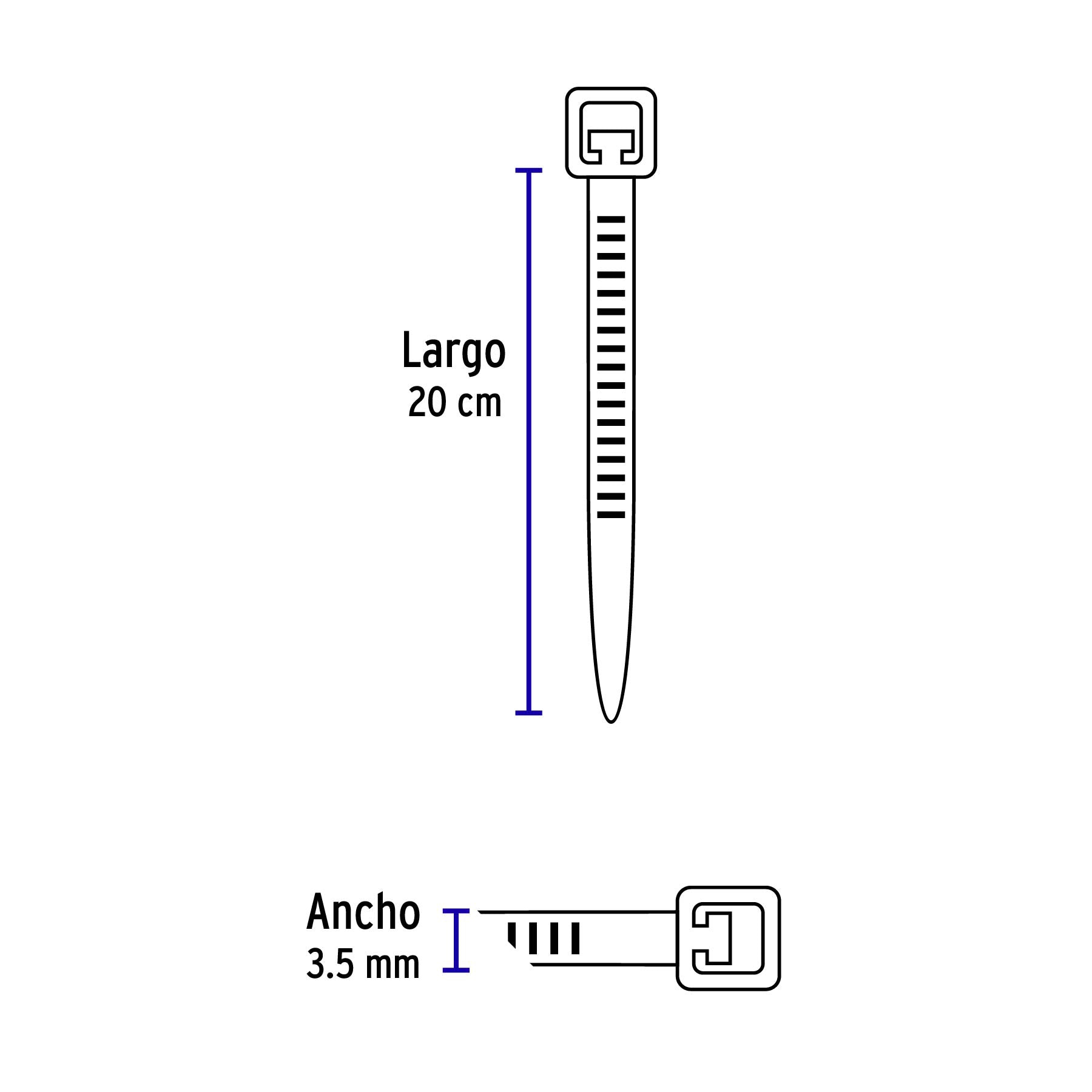 Cincho plástico, 40 lb, 20 cm, bolsa con 1000 pzas