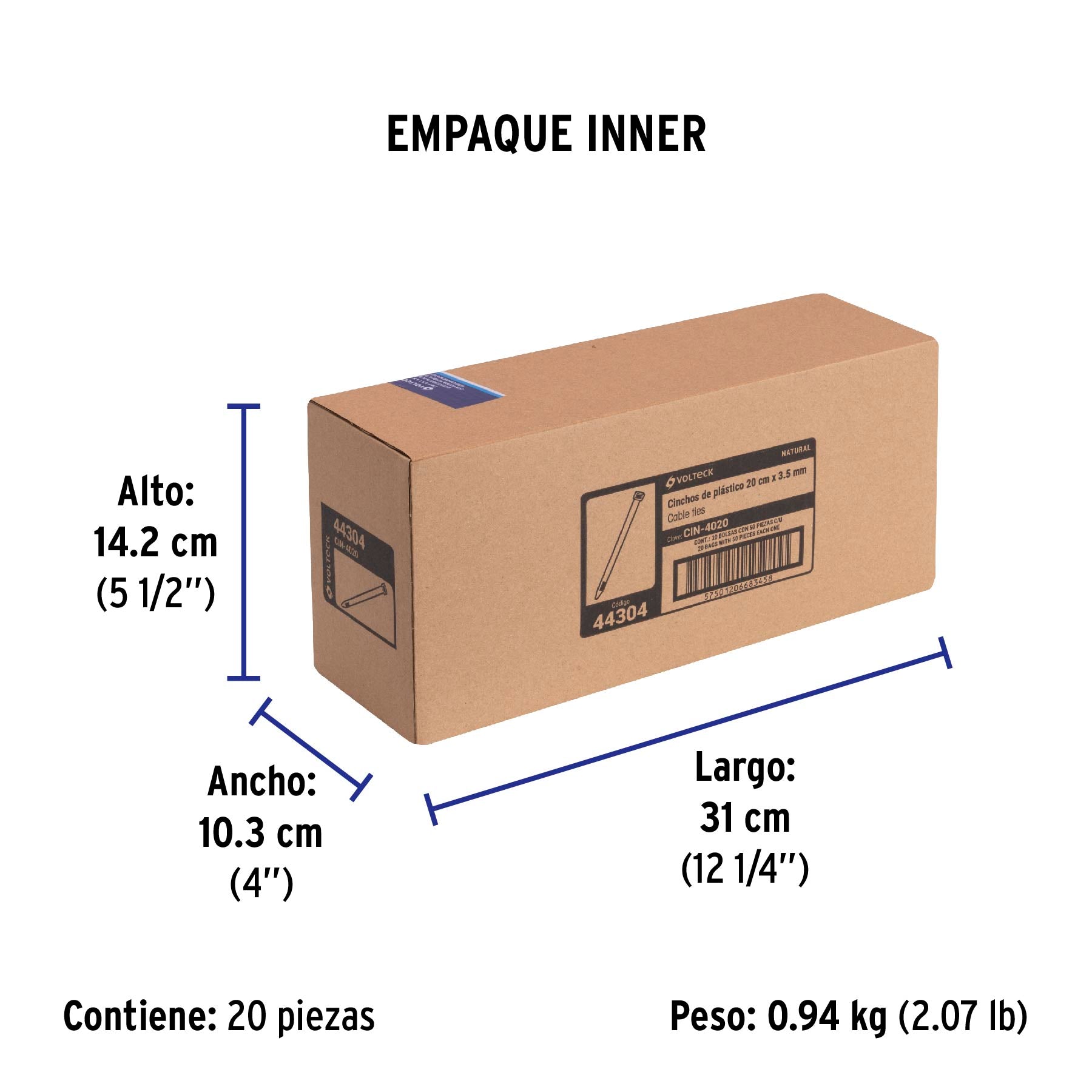 Cincho plástico, 40 lb, 20 cm, bolsa con 50 pzas