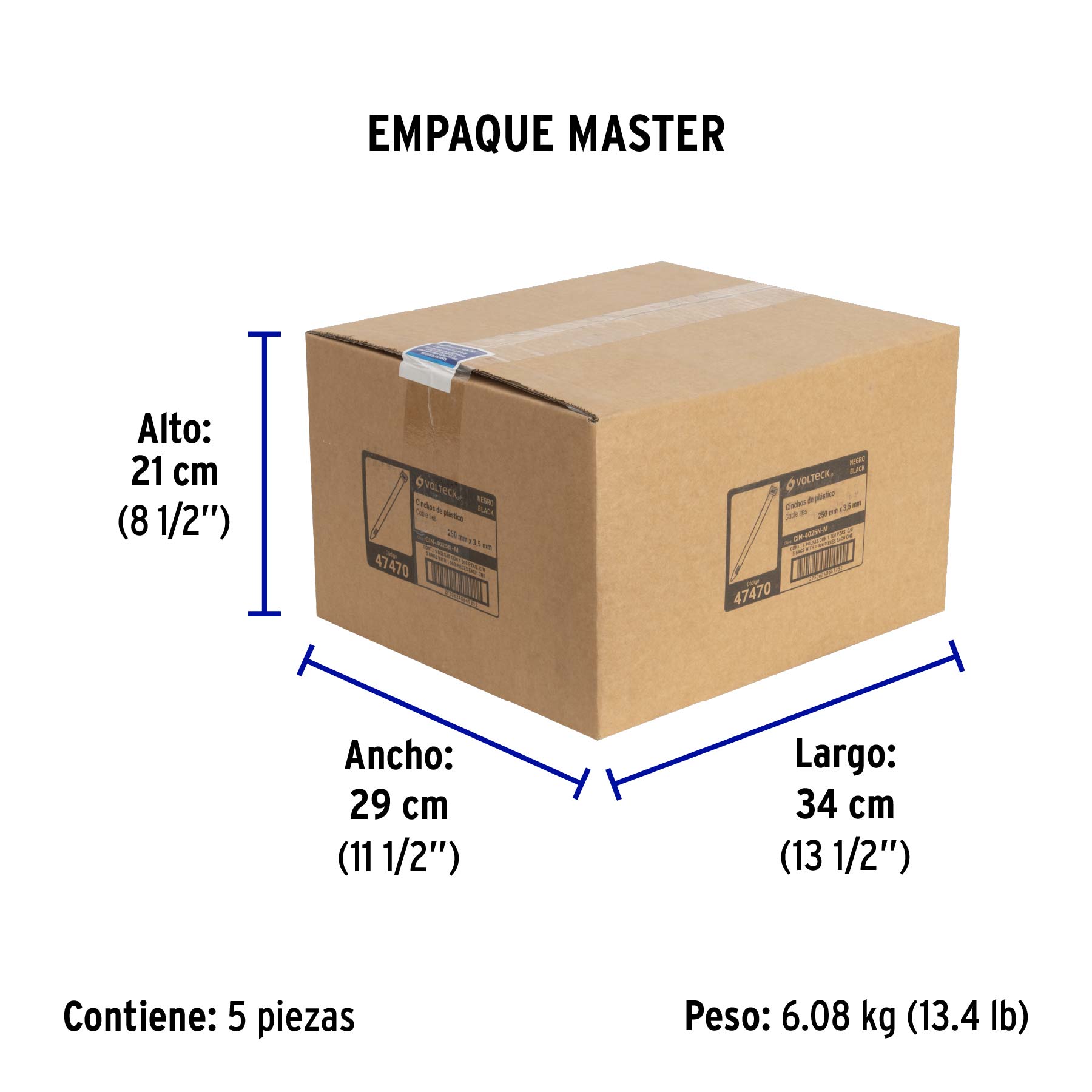 Cincho plástico, 40 lb, 25 cm, negro, bolsa con 1000 pzas