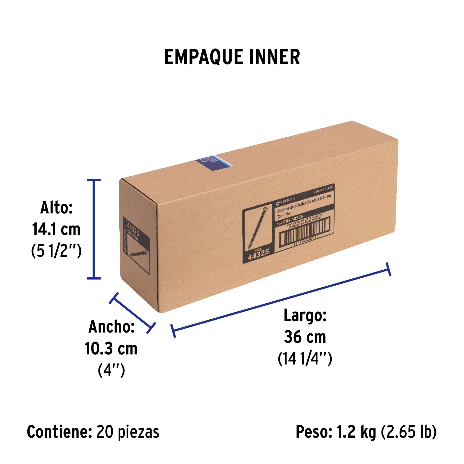 Cincho plástico, 40 lb, 25 cm, negro, bolsa con 50 pzas