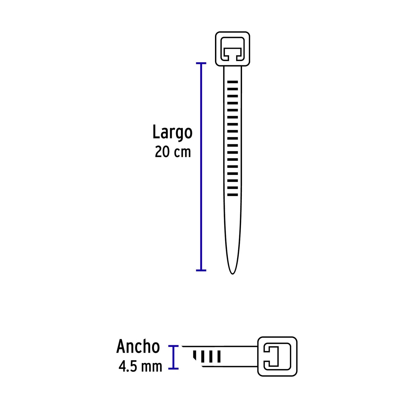 Cincho plástico, 50 lb, 20 cm, bolsa con 1000 pzas