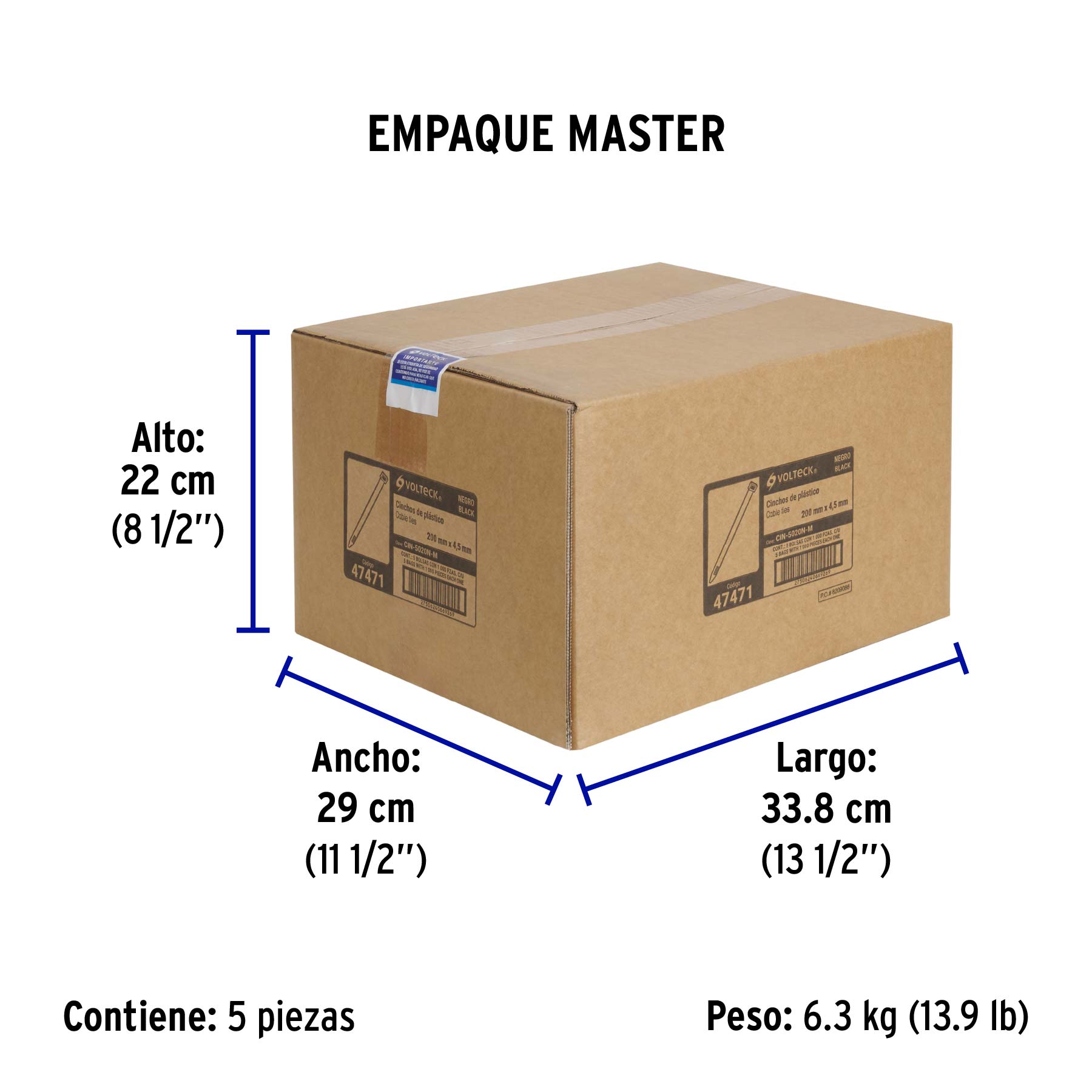 Cincho plástico, 50 lb, 20 cm, negro, bolsa con 1000 pzas