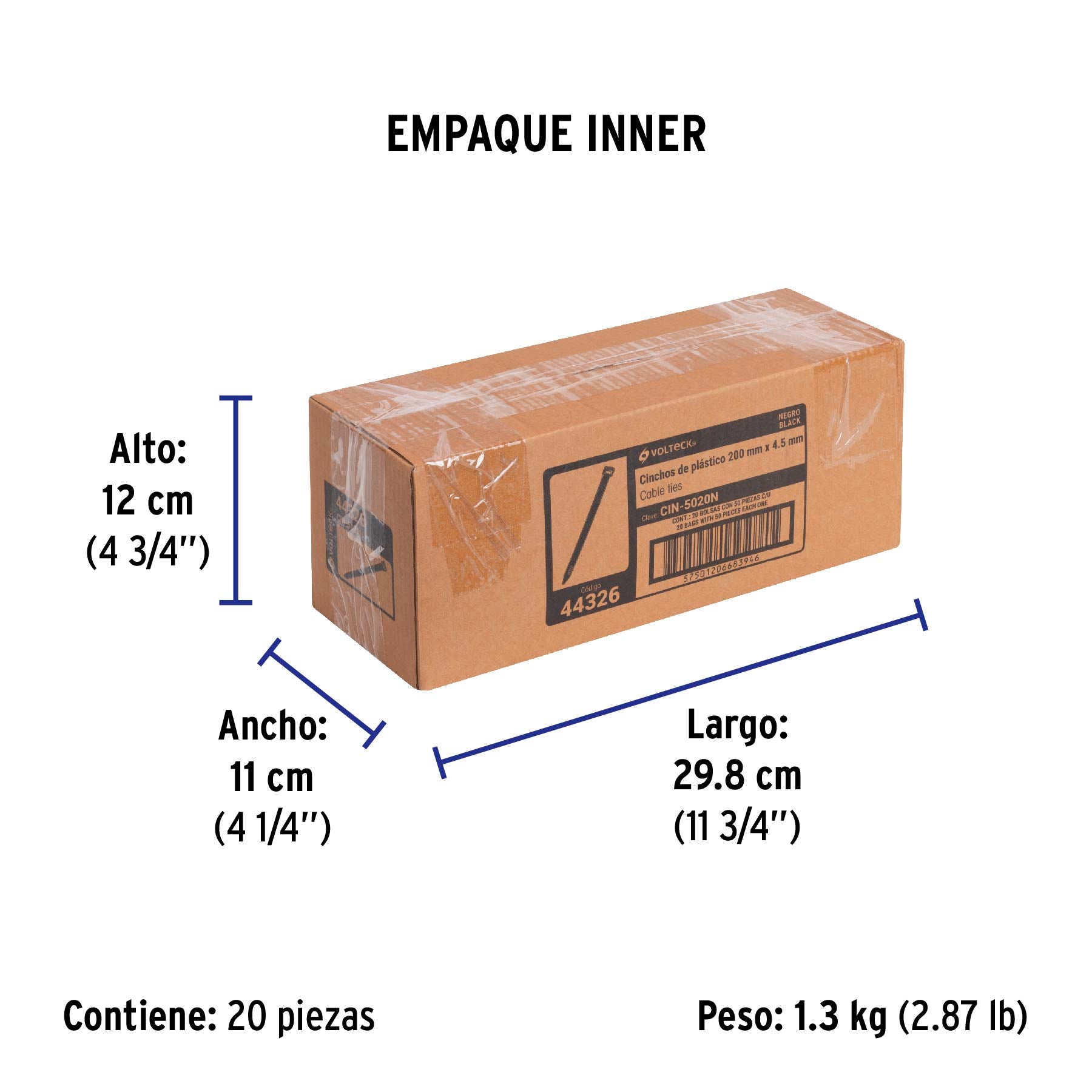 Cincho plástico, 50 lb, 20 cm, negro, bolsa con 50 pzas