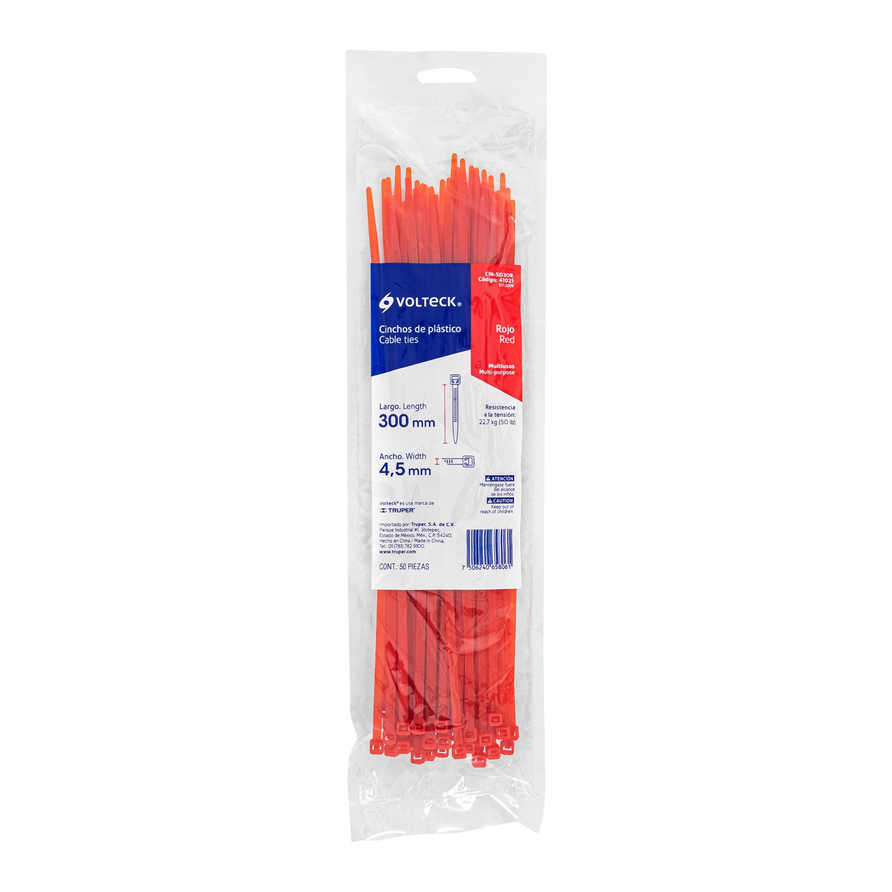 Cincho plástico rojo 50 lb, 30 cm bolsa con 50 piezas