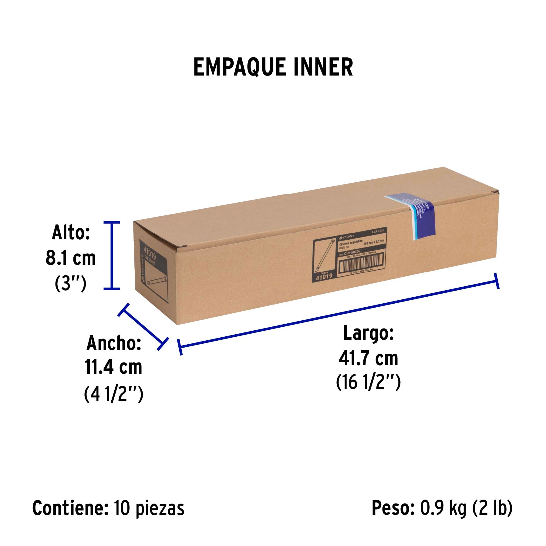 Cincho plástico azul 50 lb, 30 cm bolsa con 50 piezas