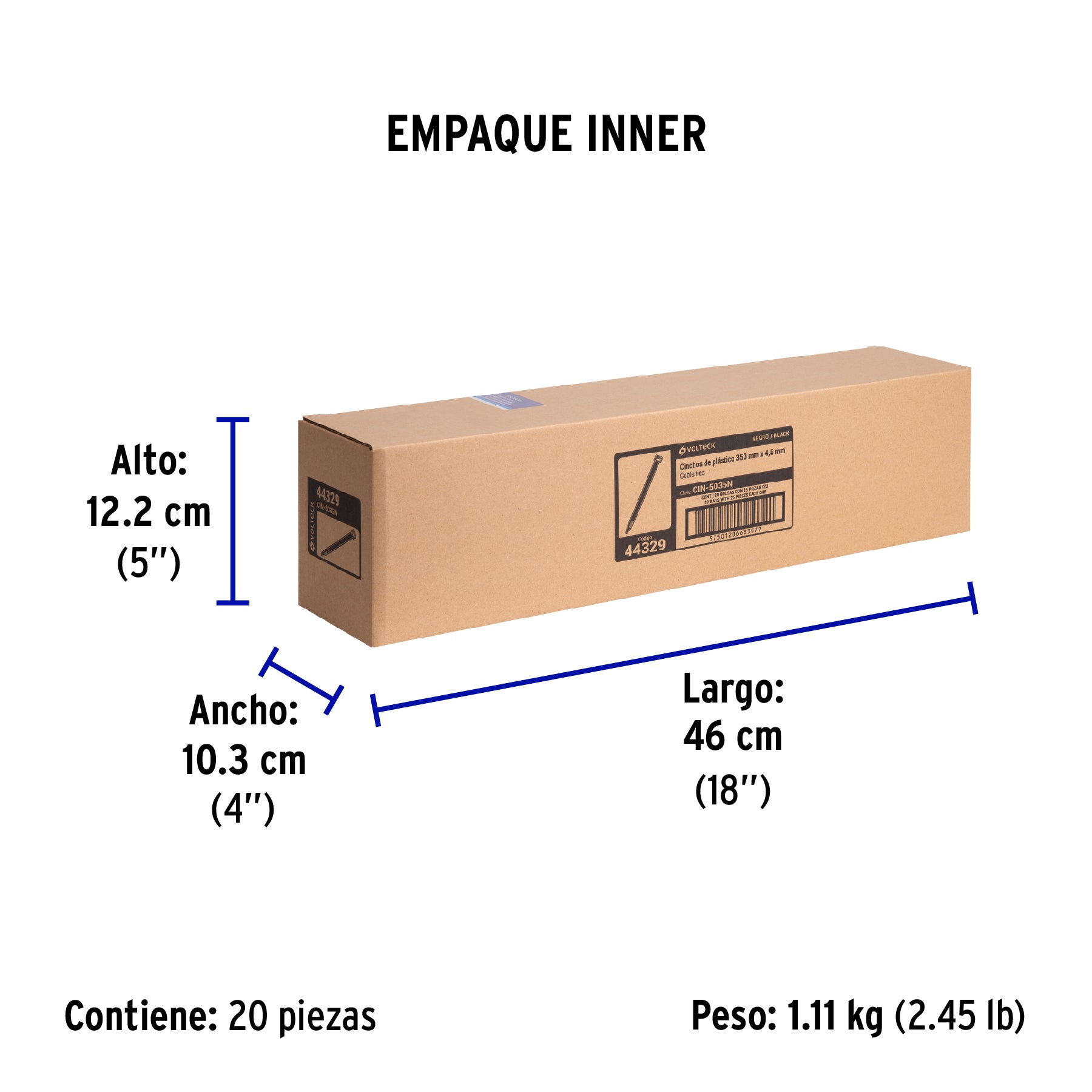 Cincho plástico, 50 lb, 35 cm, negro, bolsa con 25 pzas