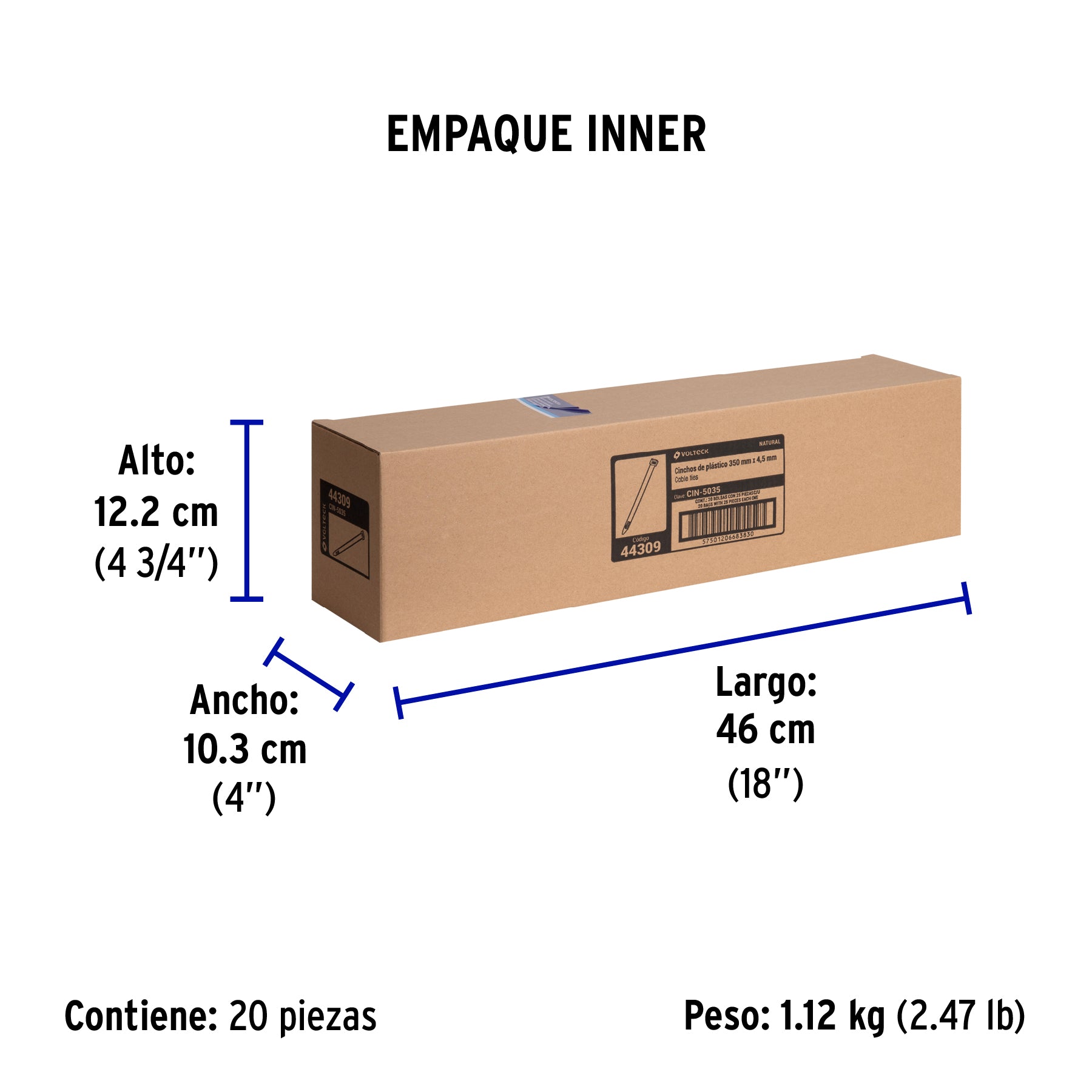 Cincho plástico, 50 lb, 35 cm, bolsa con 25 pzas