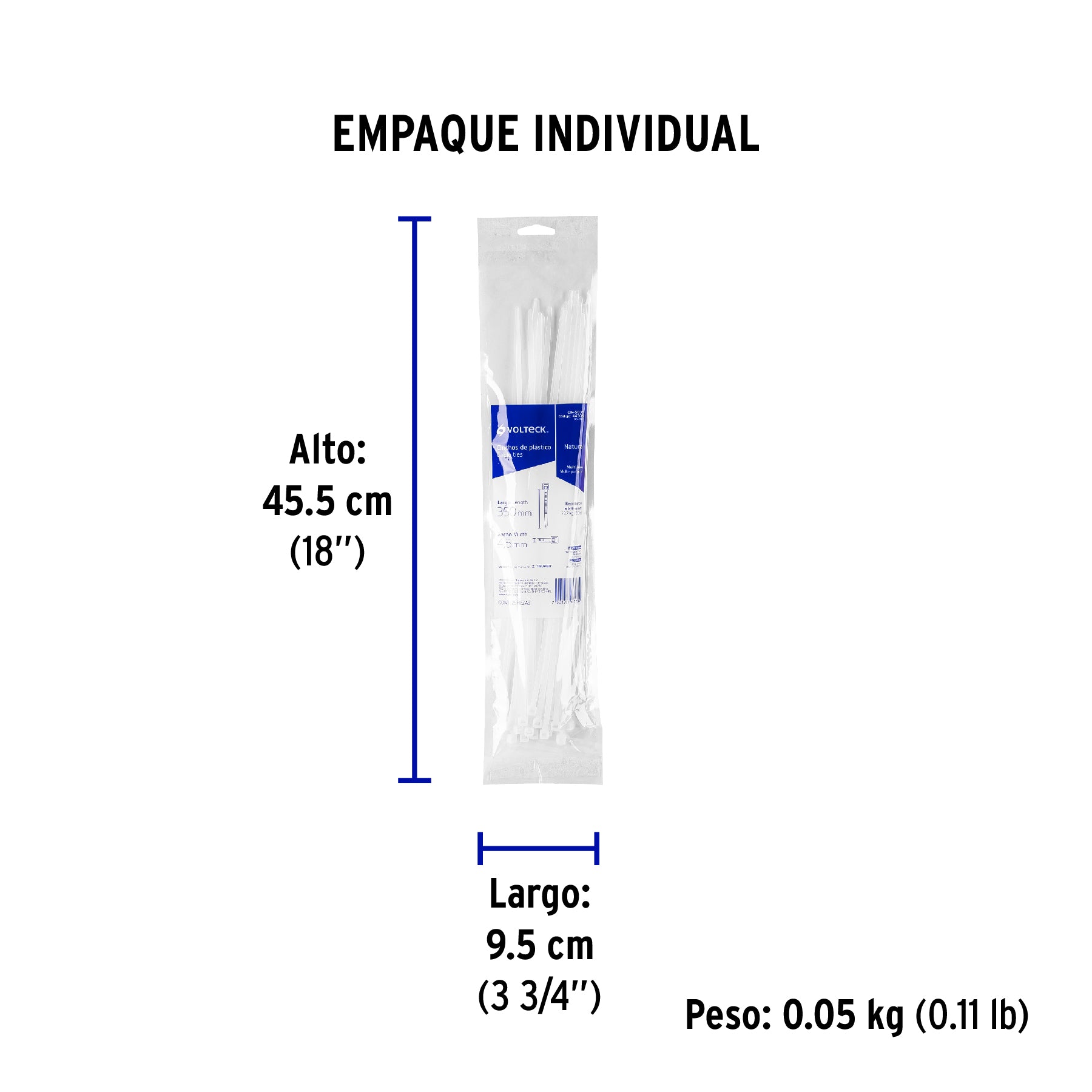 Cincho plástico, 50 lb, 35 cm, bolsa con 25 pzas