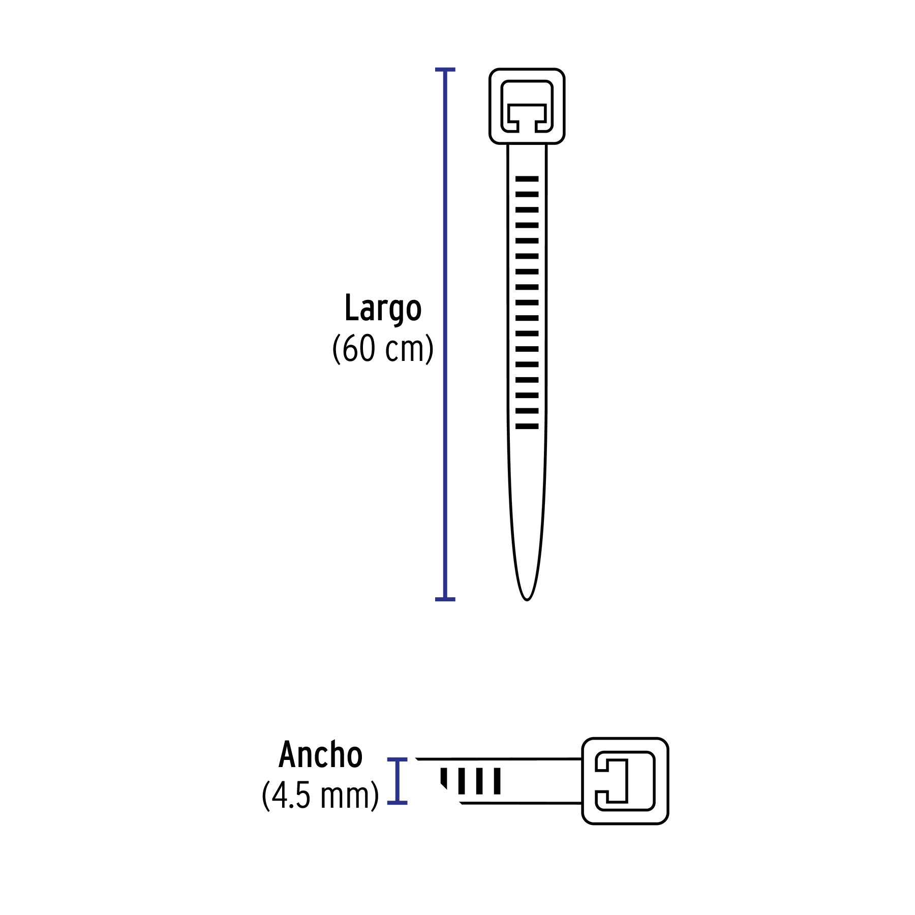 Cincho plástico, 50 lb, 60 cm, negro, bolsa con 25 piezas