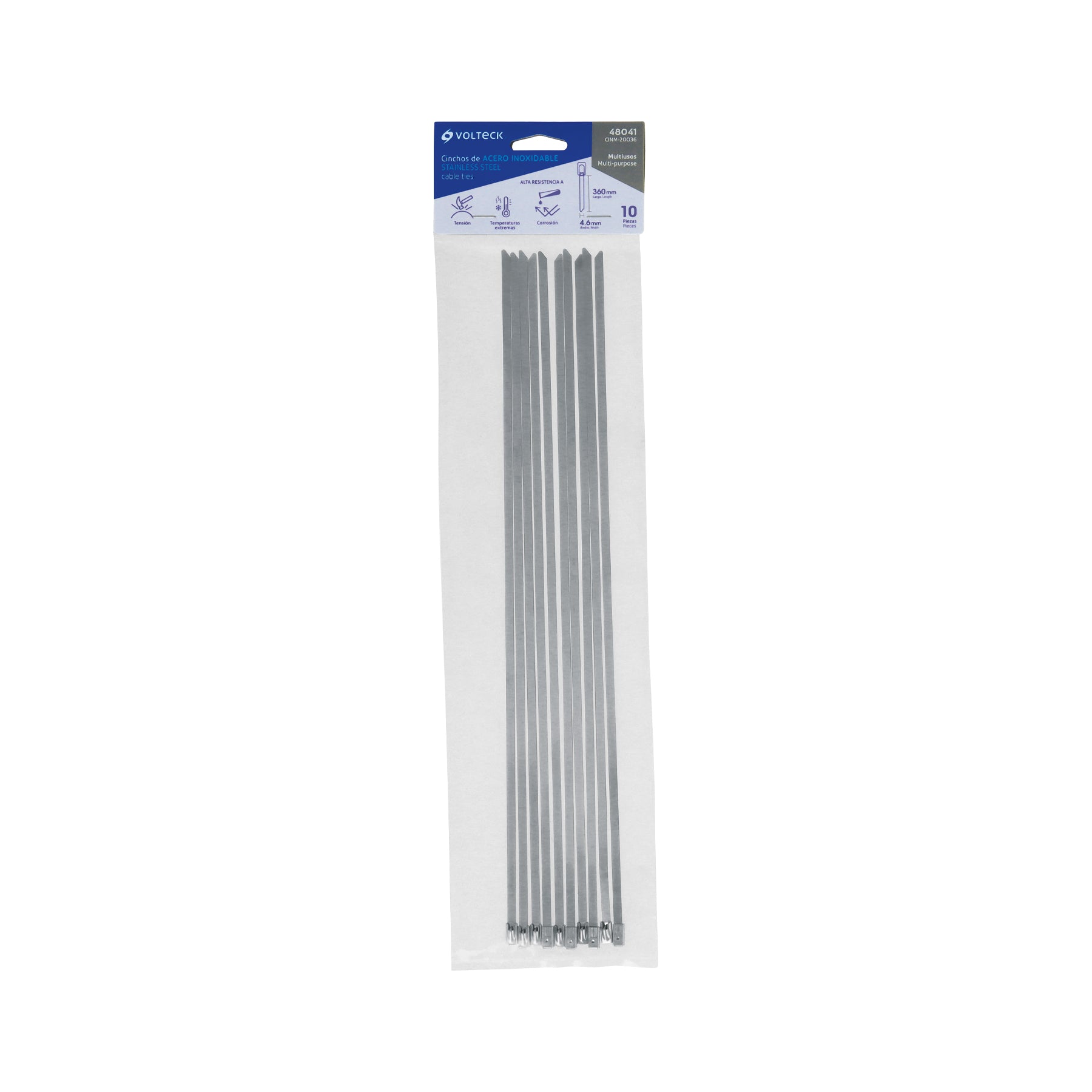 Cincho de acero inoxidable 36 cm, 200 lb, 10 pzas