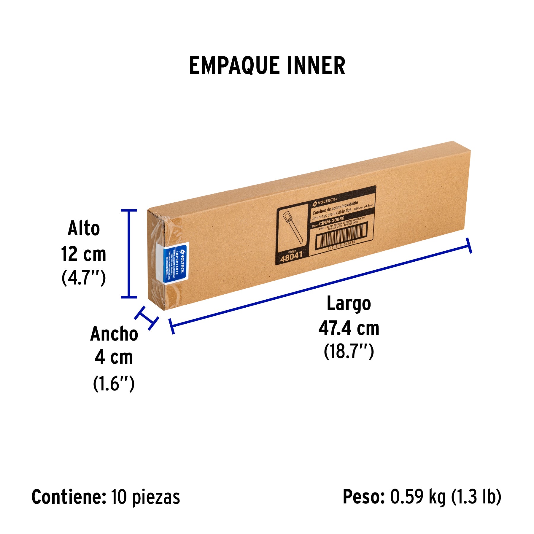 Cincho de acero inoxidable 36 cm, 200 lb, 10 pzas