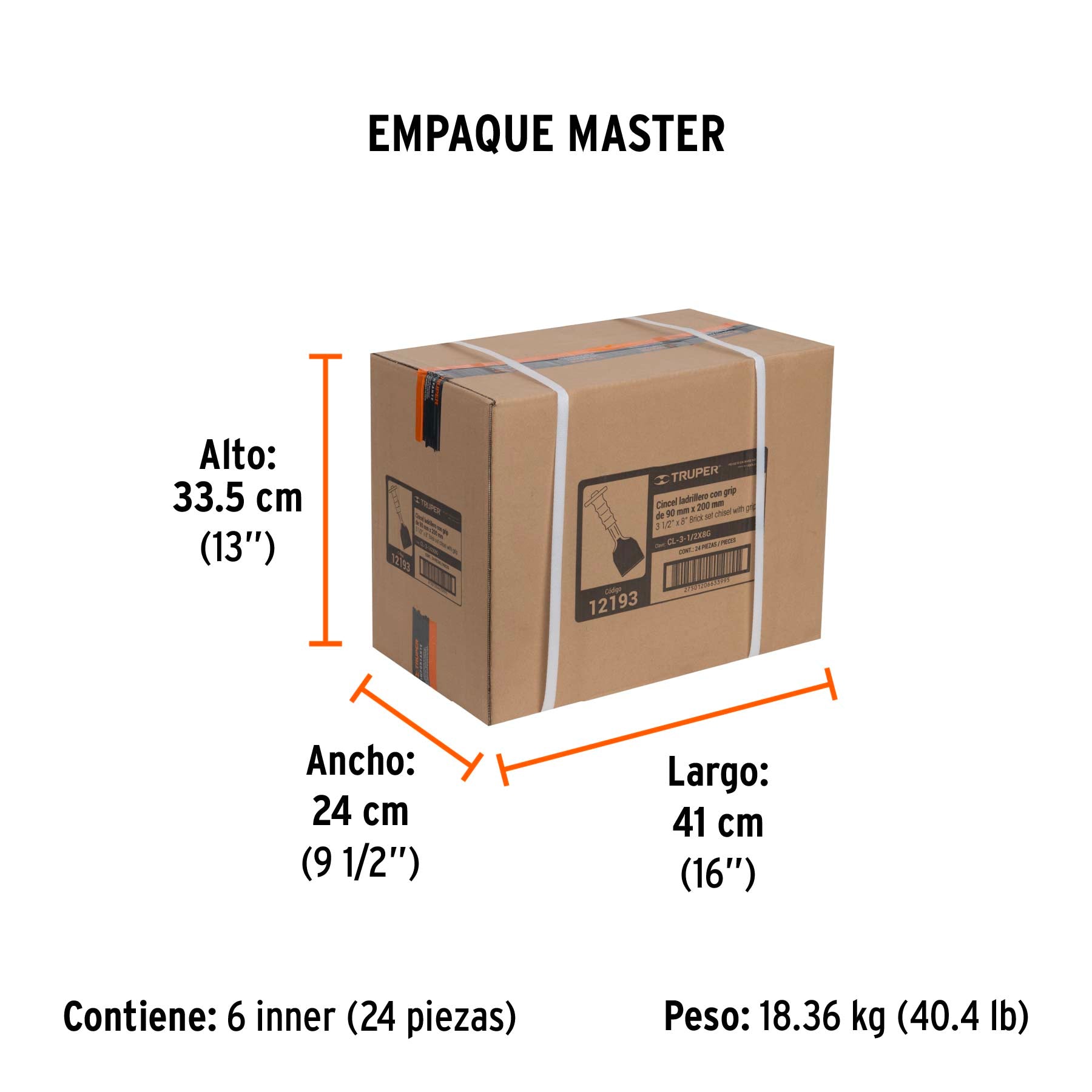 Cincel ladrillero, 3-1/2 x 8", con grip
