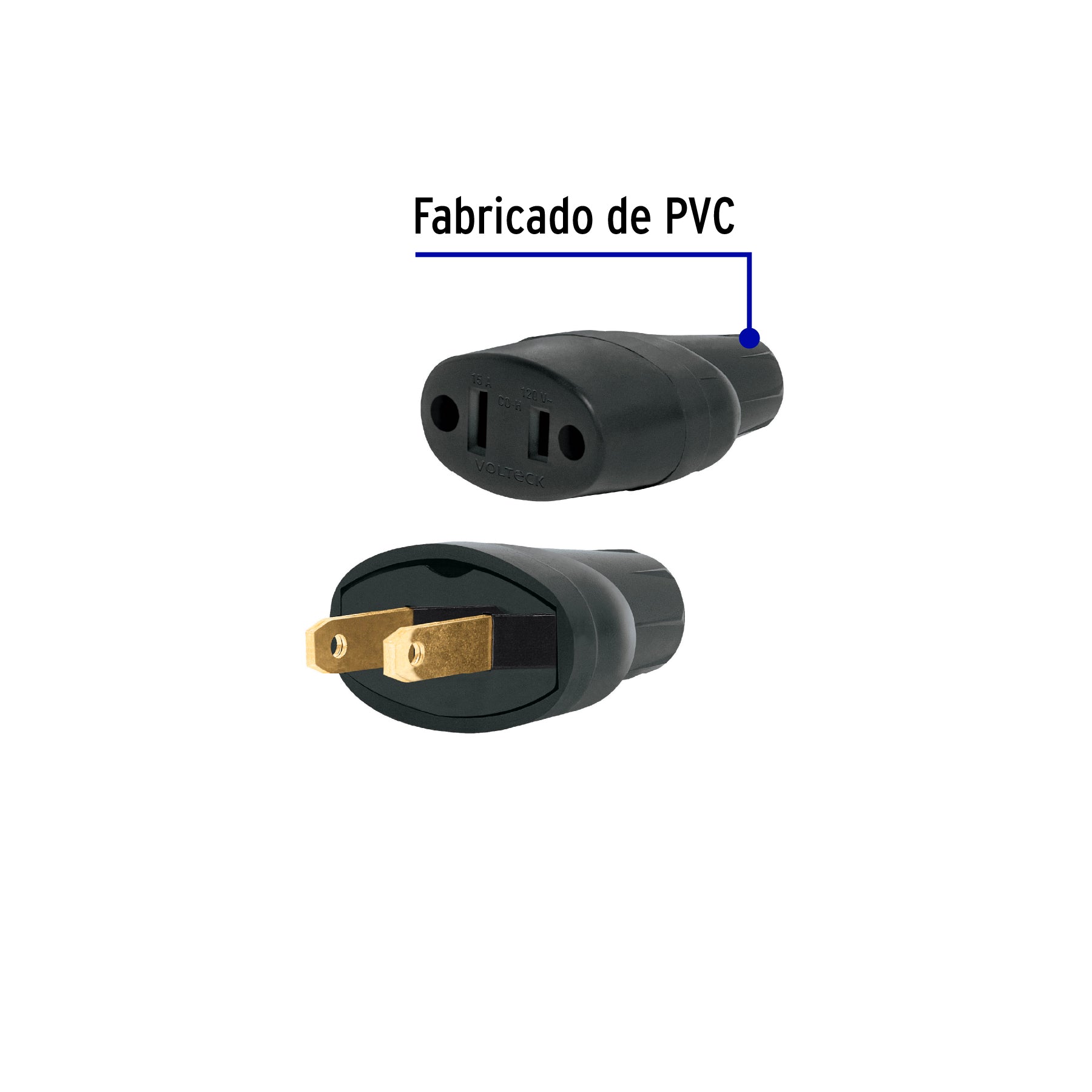 Clavija y contacto de hule, bolsa con 2 pzas, Volteck