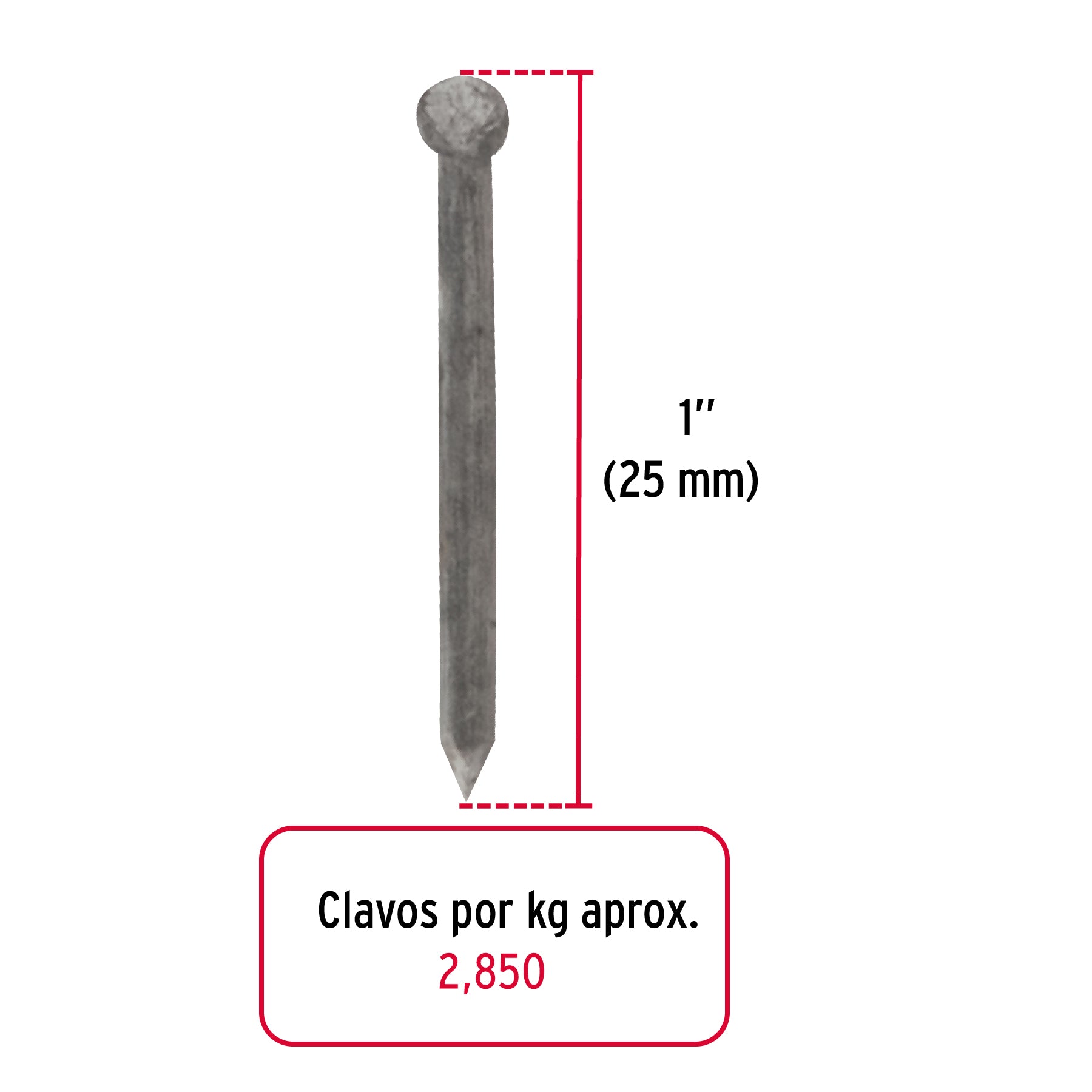 Clavo alfilerillo 1", sin cabeza, bolsa de 1 kg