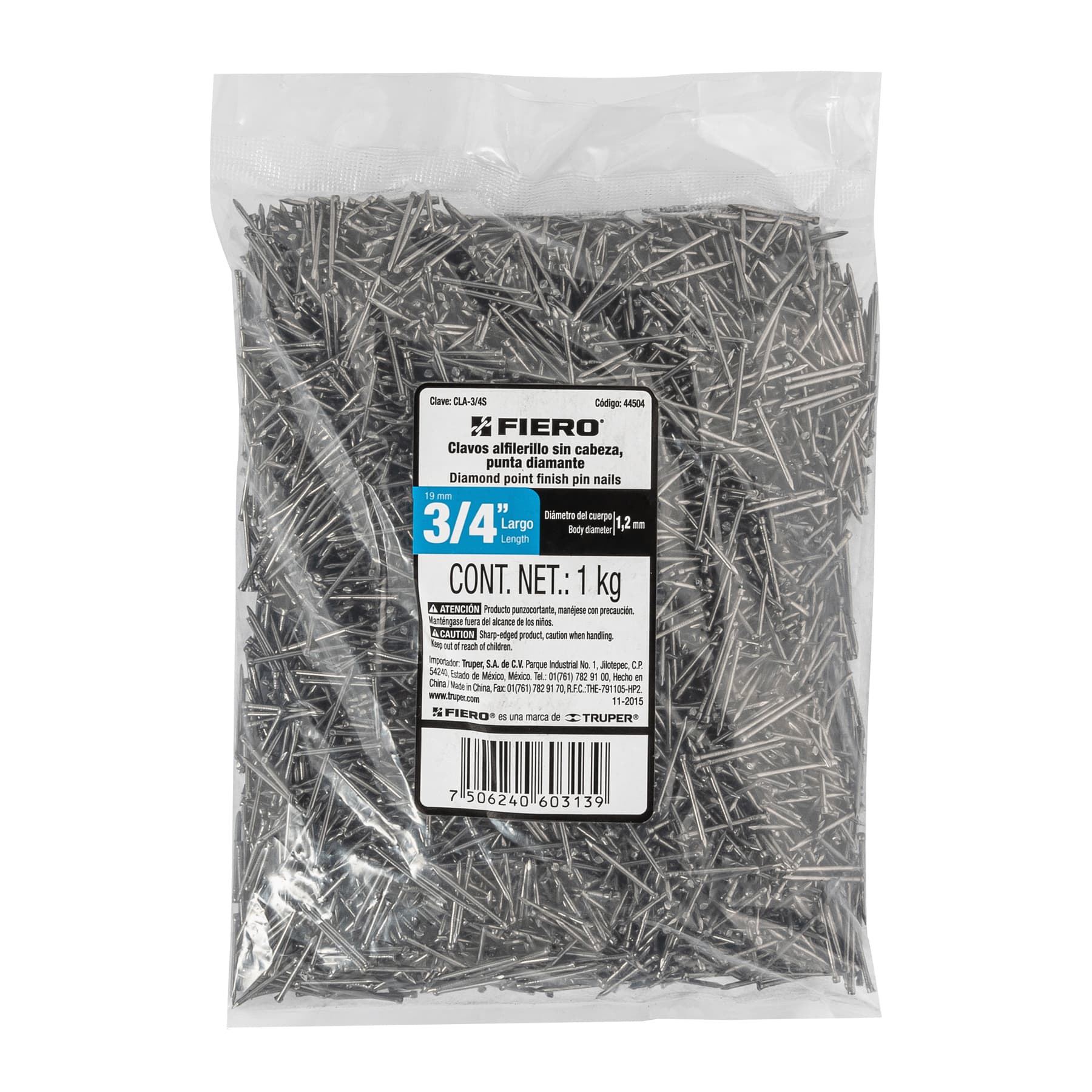 Clavo alfilerillo 3/4", sin cabeza, bolsa de 1 kg