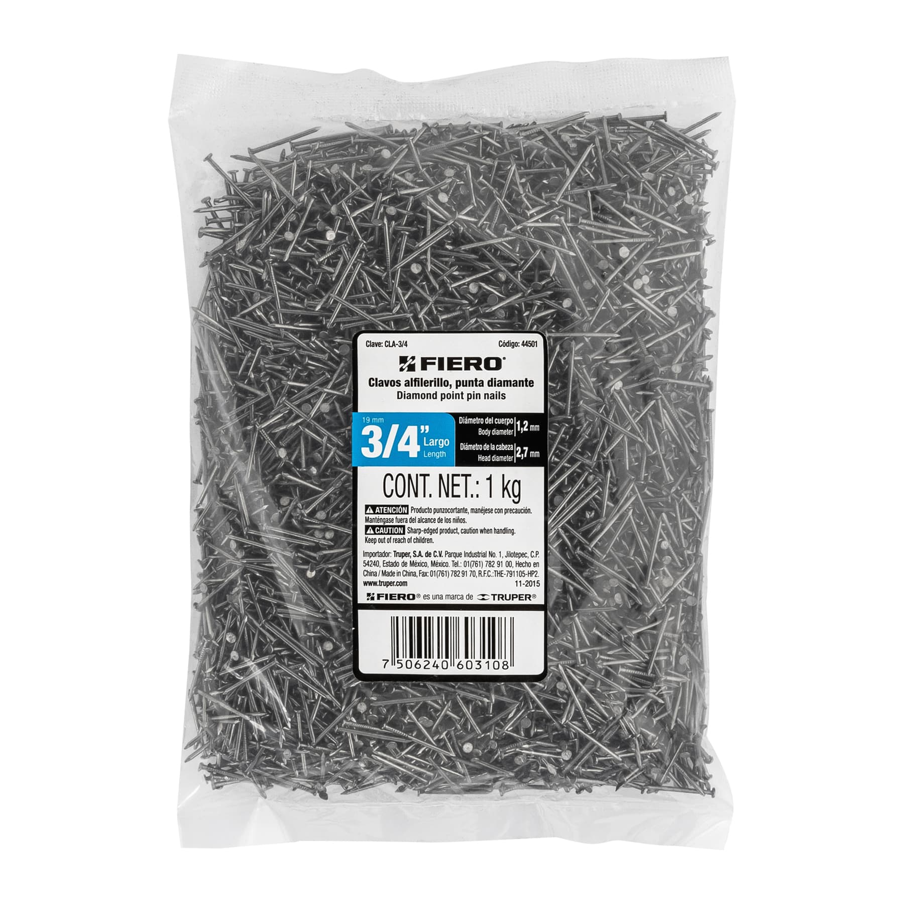 Clavo alfilerrillo 3/4", bolsa de 1 kg