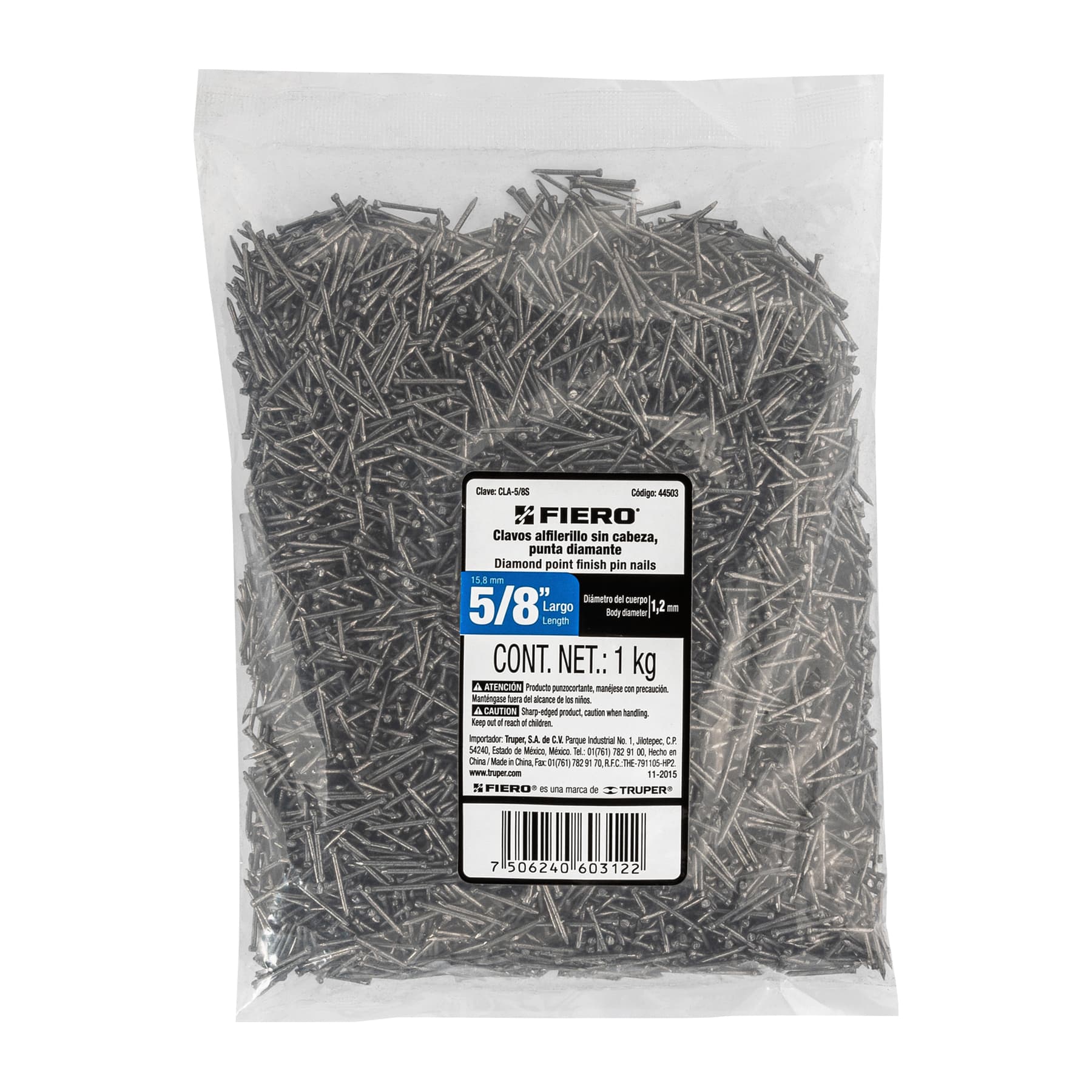 Clavo alfilerillo 5/8", sin cabeza, bolsa de 1 kg