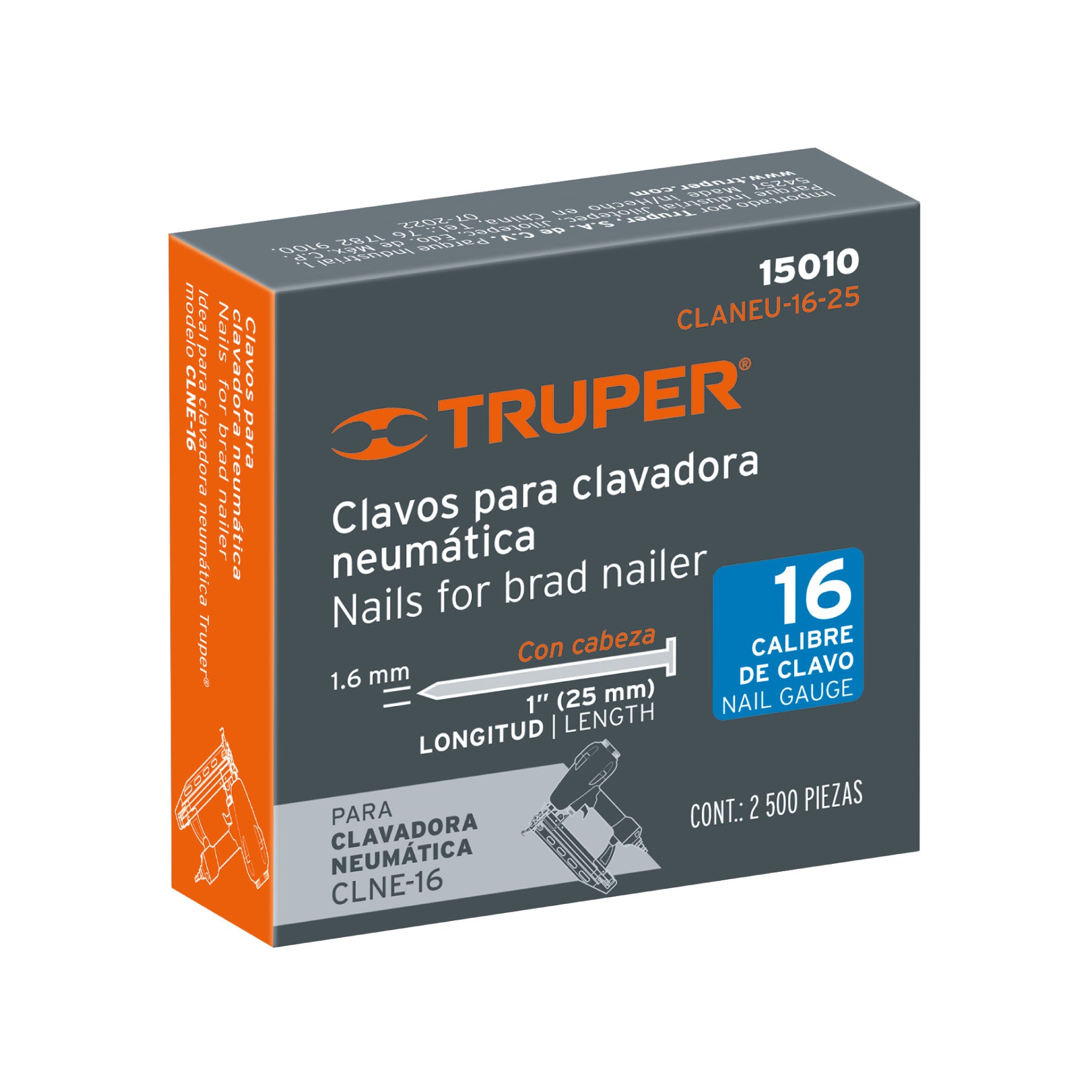 Clavos p/clavadora neumática CLNEU-2-1/2x, 25mm, 2500 pzas