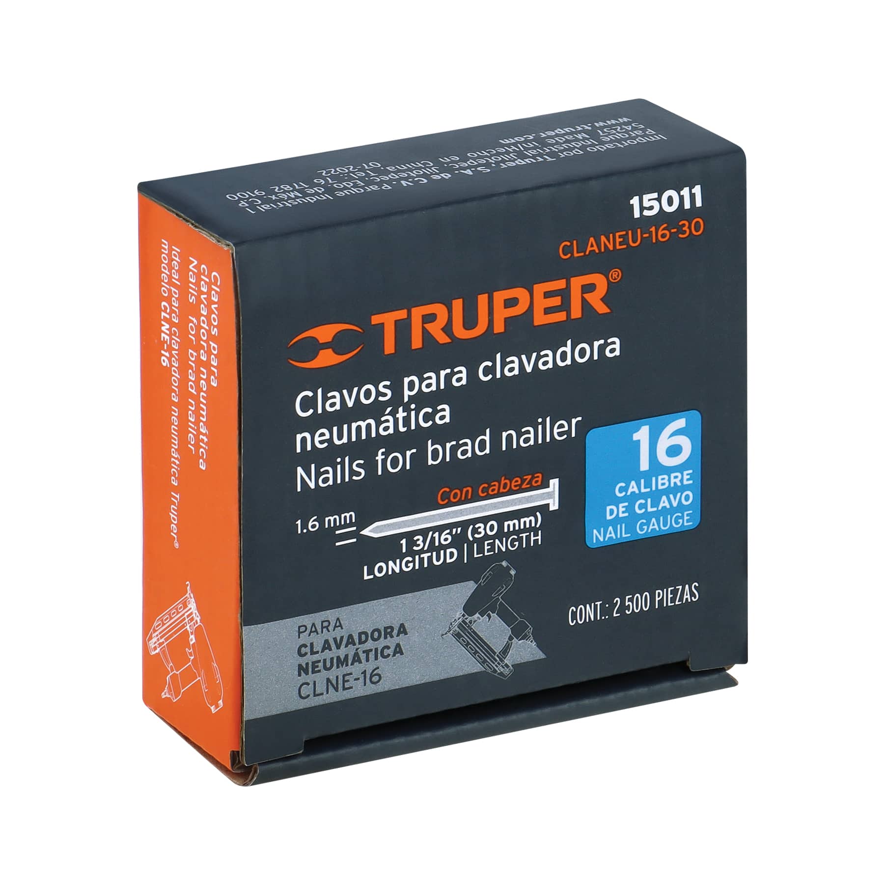 Clavos p/clavadora neumática CLNEU-2-1/2x, 30mm, 2500 pzas