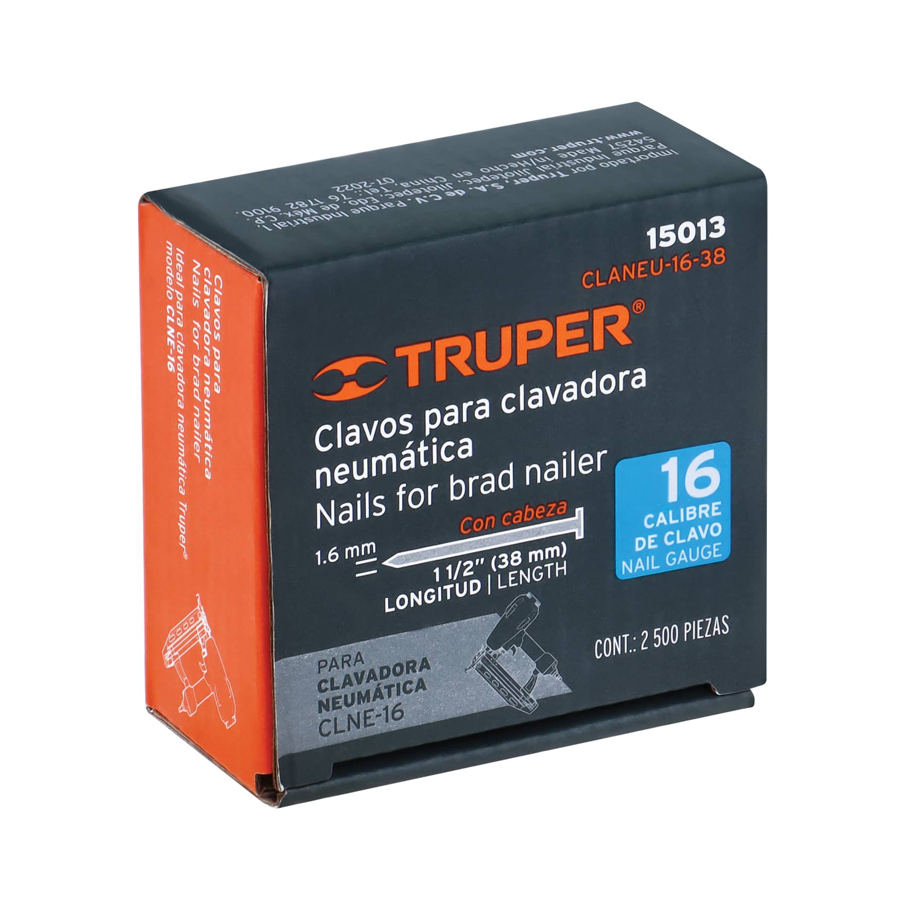 Clavos p/clavadora neumática CLNEU-2-1/2x, 38mm, 2500 pzas