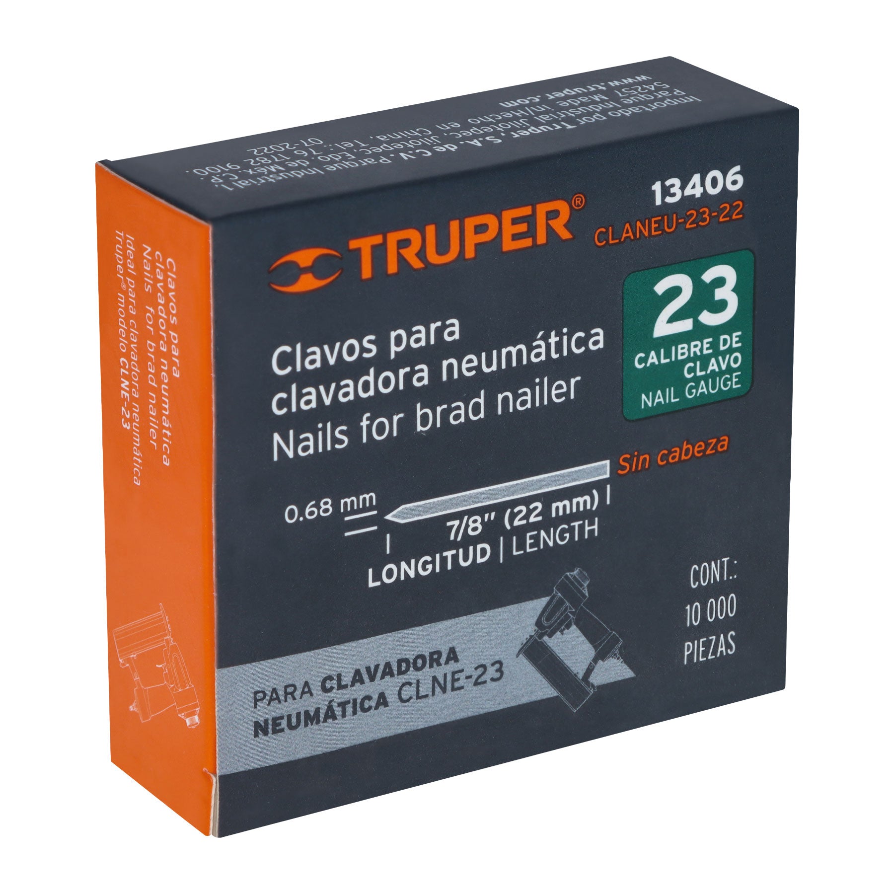 Clavos para clavadora neumática CLNE-23, 22mm, 10000 pzas