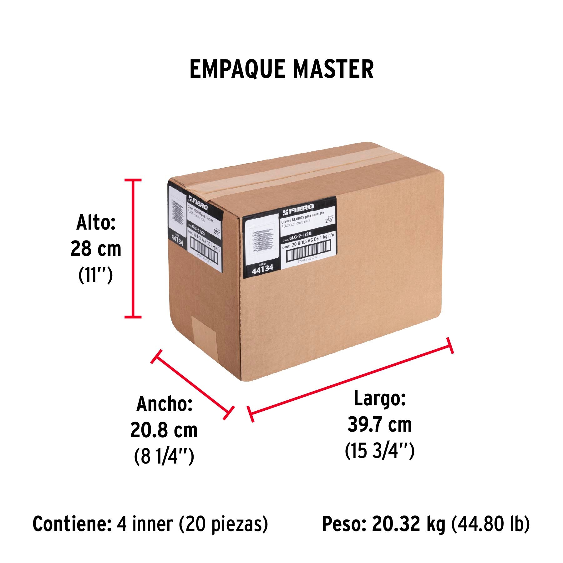 Clavos para concreto, 2-1/2", negros, bolsa de 1 kg