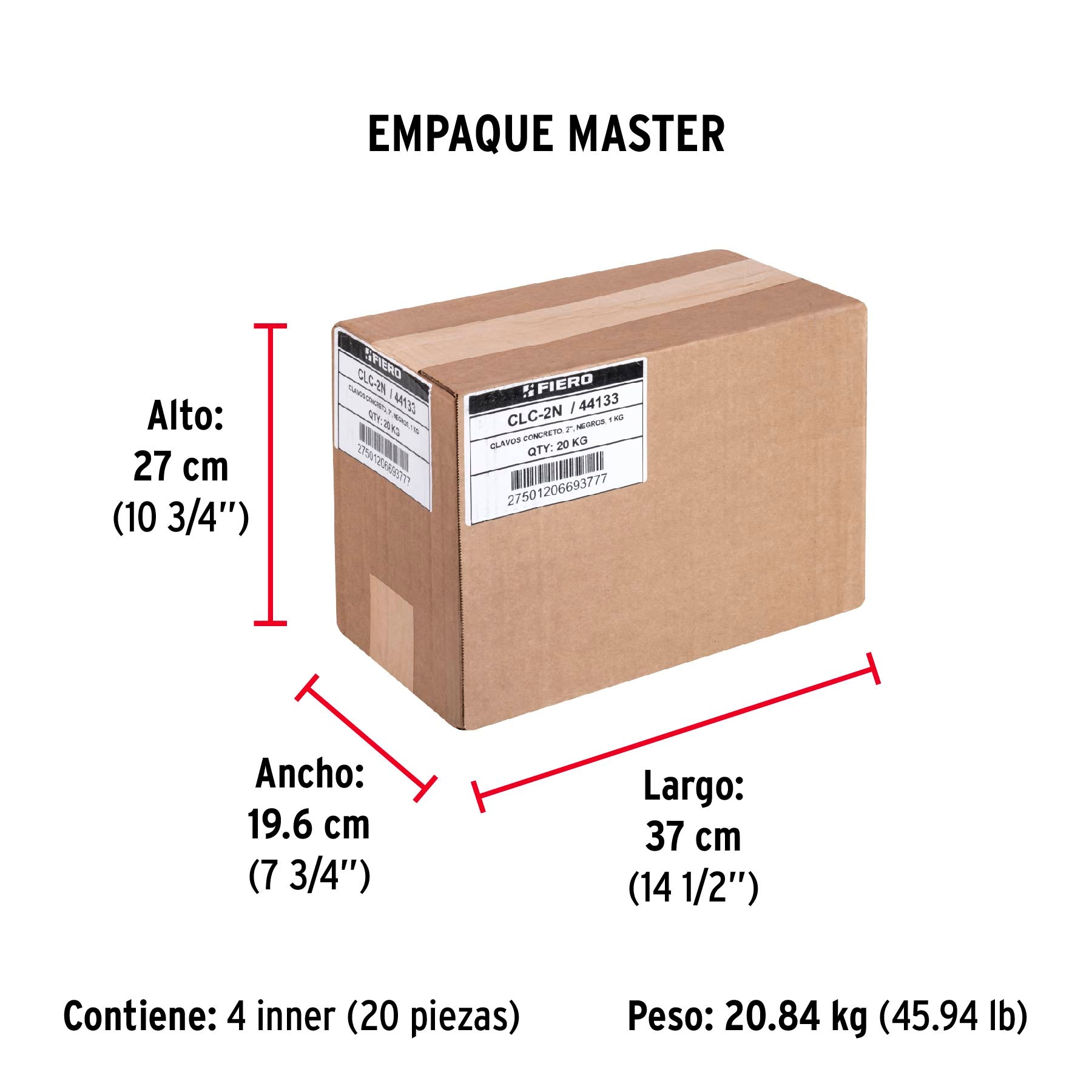 Clavos para concreto, 2", negros, bolsa de 1 kg