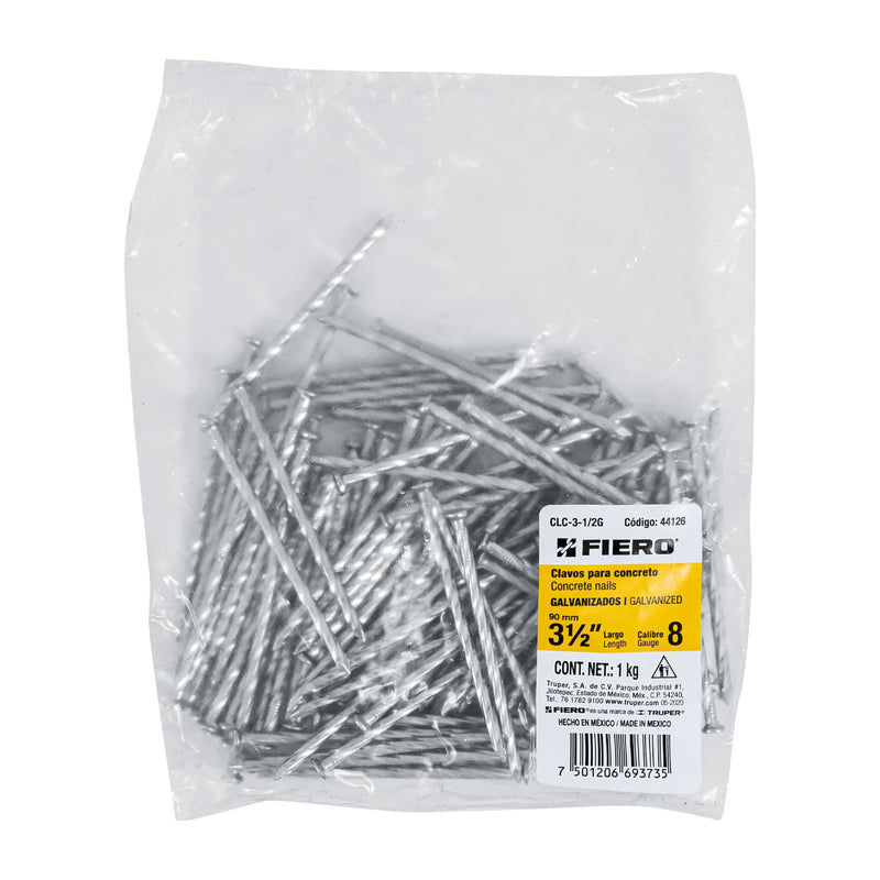 Clavo para concreto 3-1/2", galvanizado, caja de 1 kg