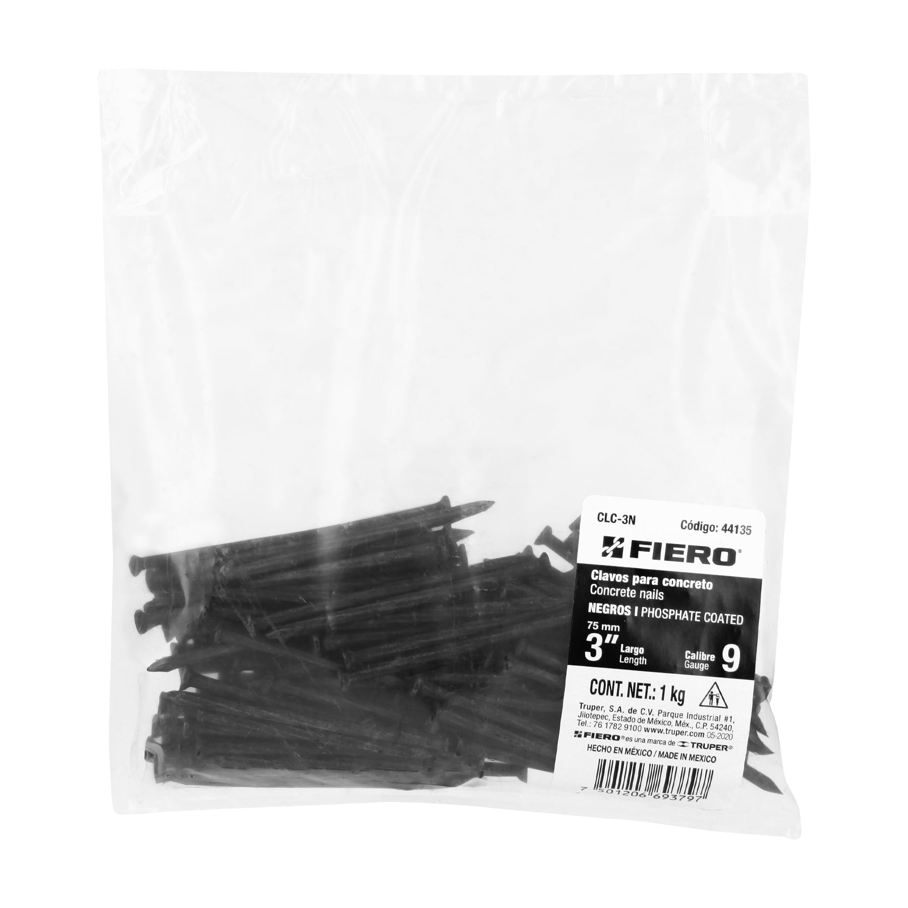 Clavos para concreto, 3", negros, bolsa de 1 kg