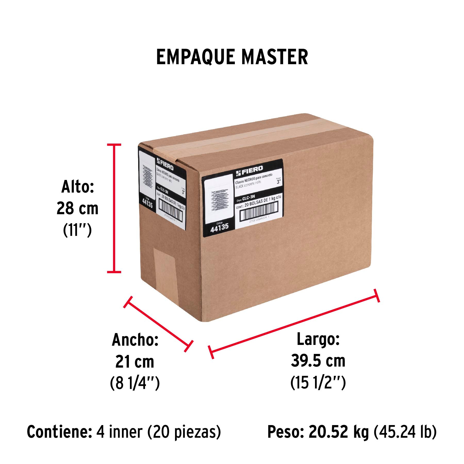 Clavos para concreto, 3", negros, bolsa de 1 kg
