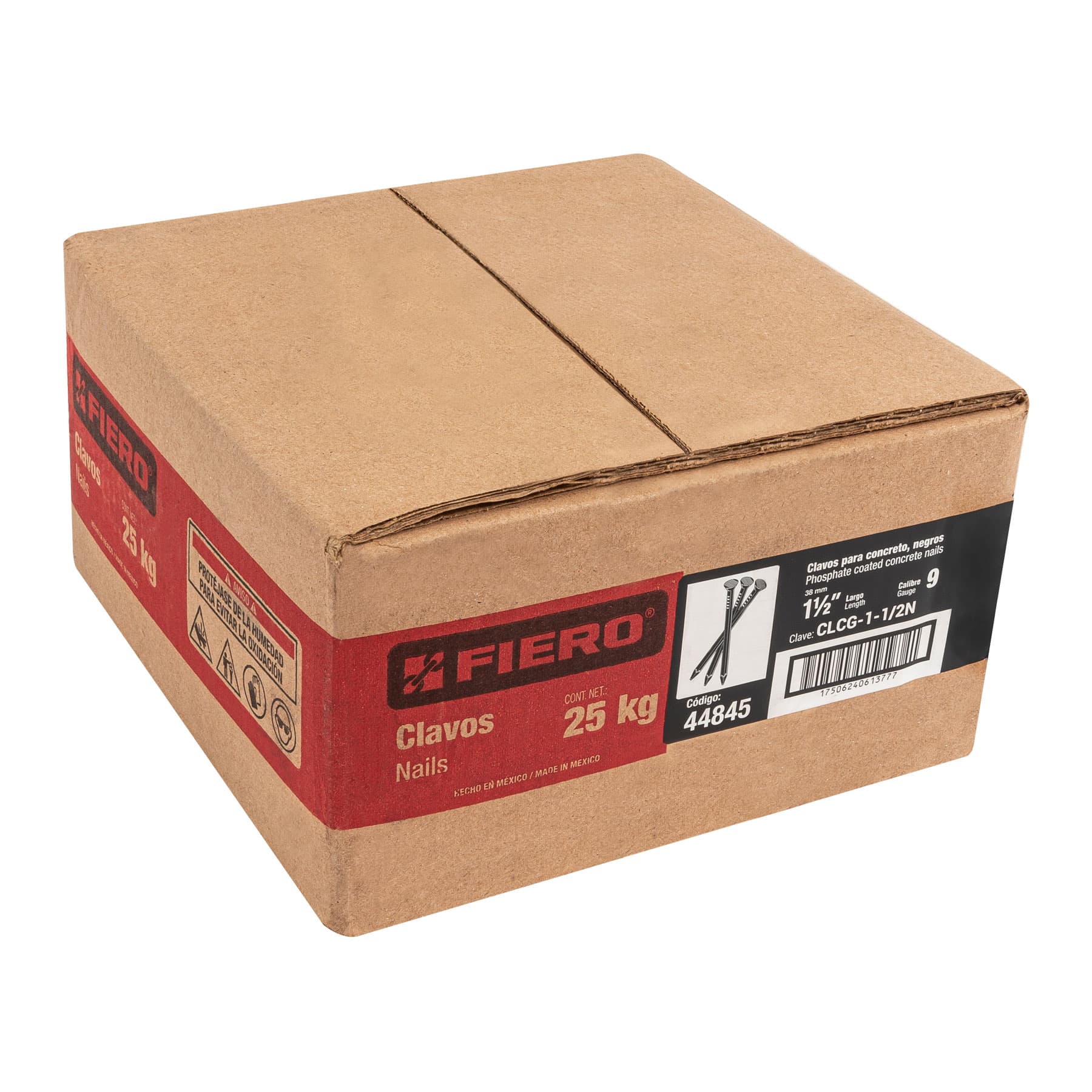 Clavo para concreto, a granel, 1-1/2", negro, caja de 25 kg